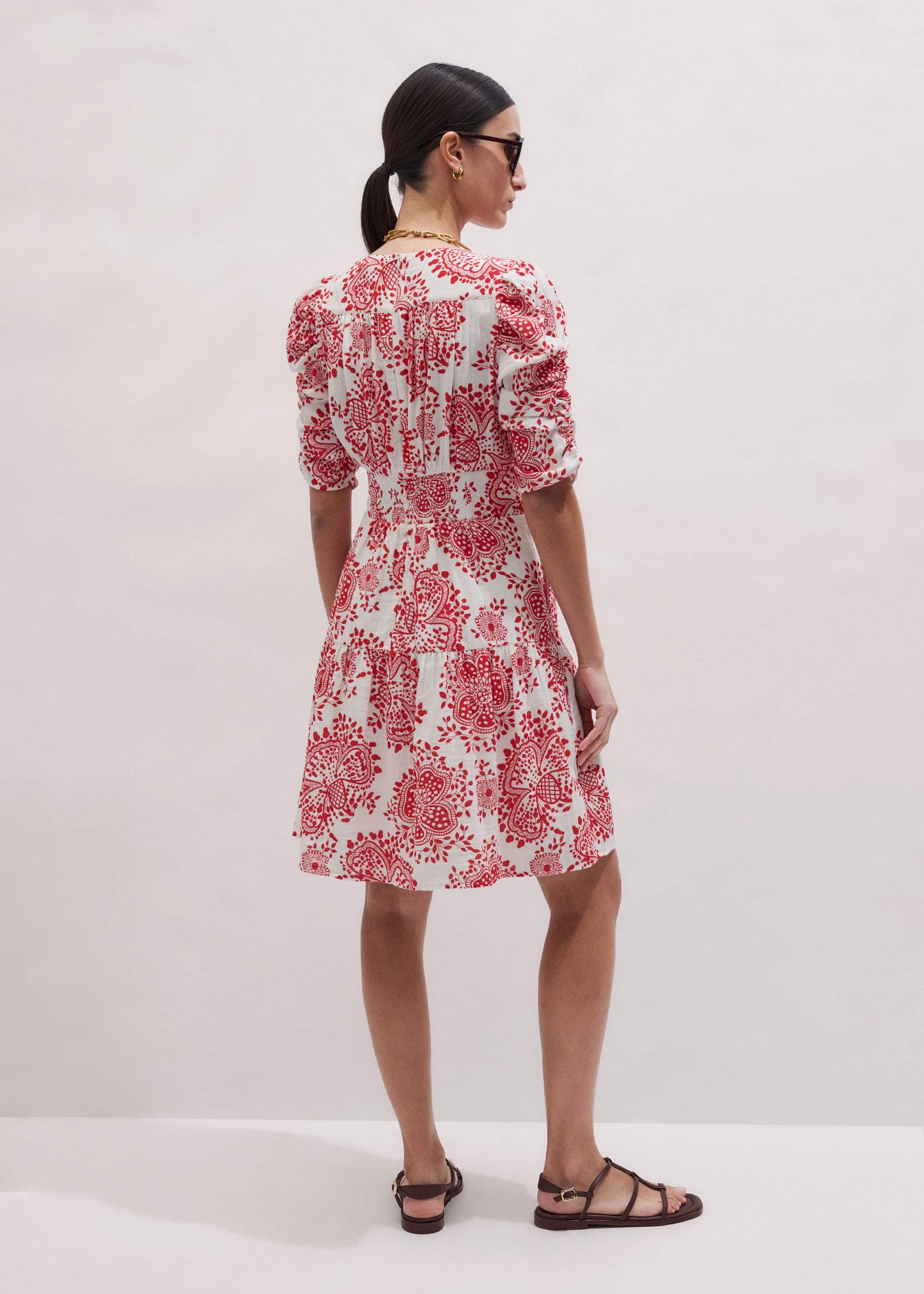 ME and EM Clothing White Cheesecloth Fit + Flare Short Dress