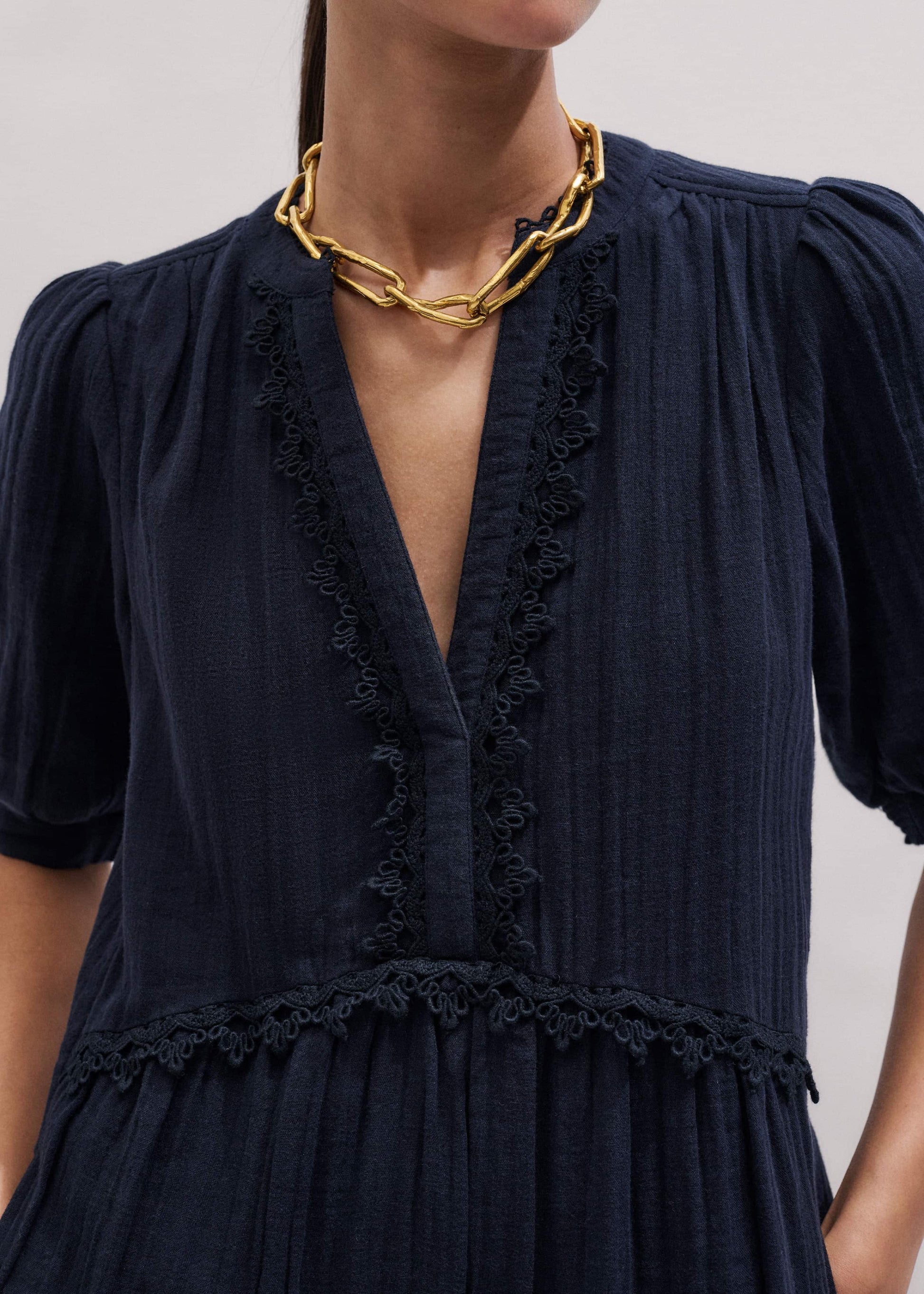 ME and EM Clothing Navy Cheesecloth Short Swing Dress