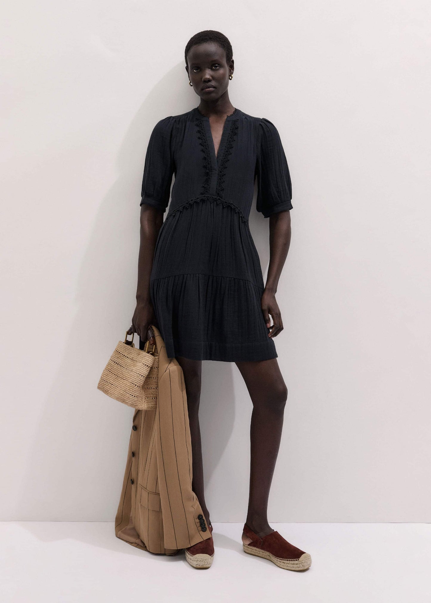 ME and EM Clothing Navy Cheesecloth Short Swing Dress