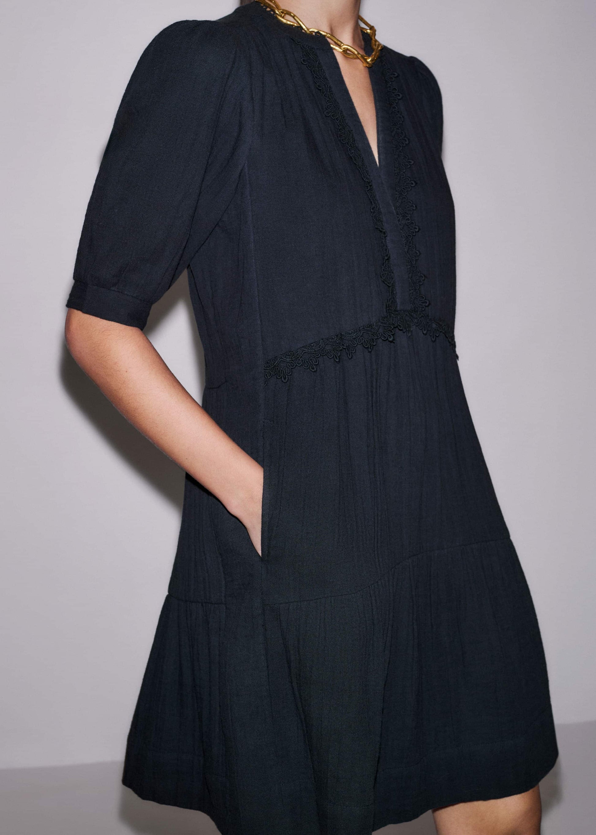 ME and EM Clothing Navy Cheesecloth Short Swing Dress