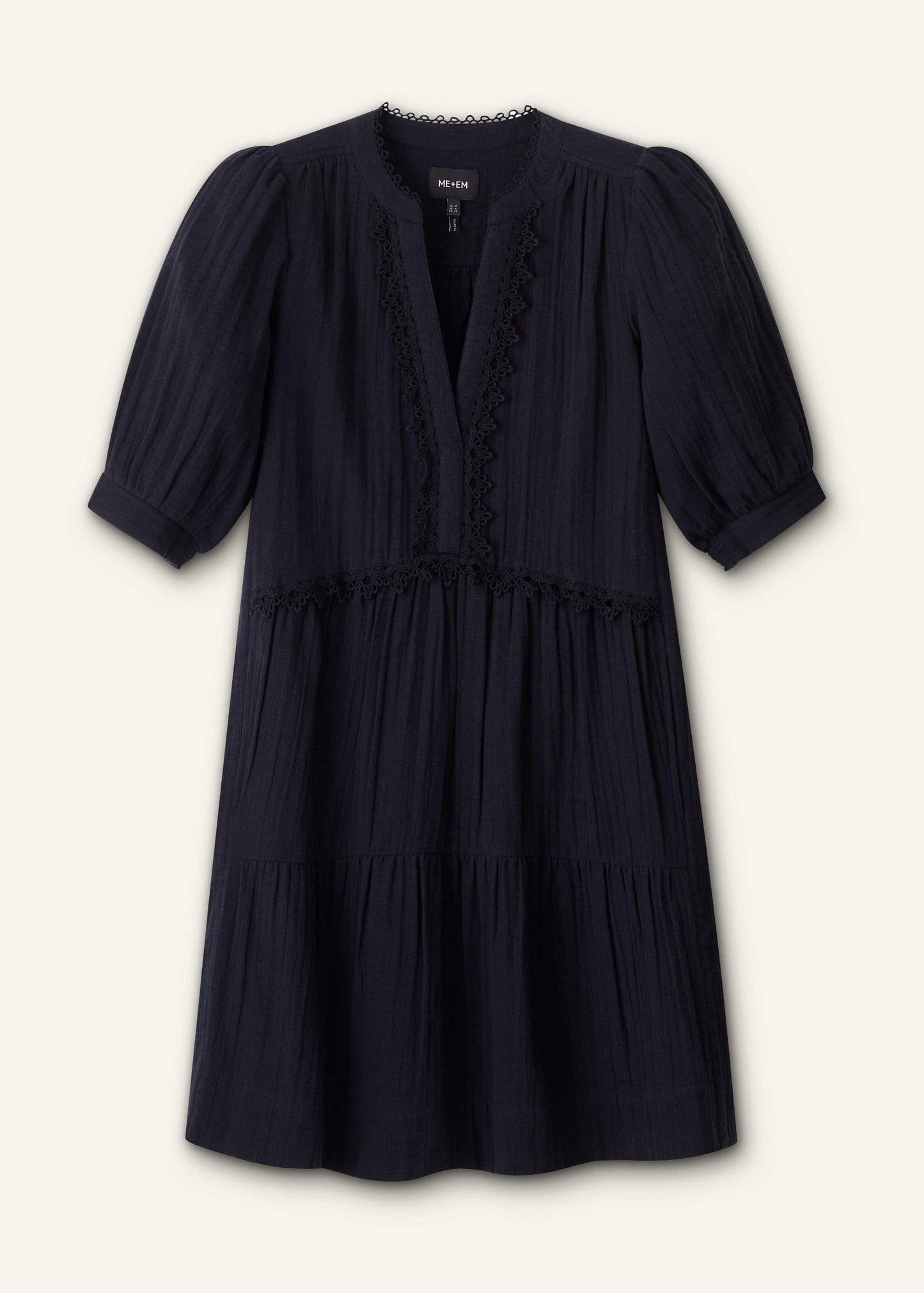 ME and EM Clothing Navy Cheesecloth Short Swing Dress