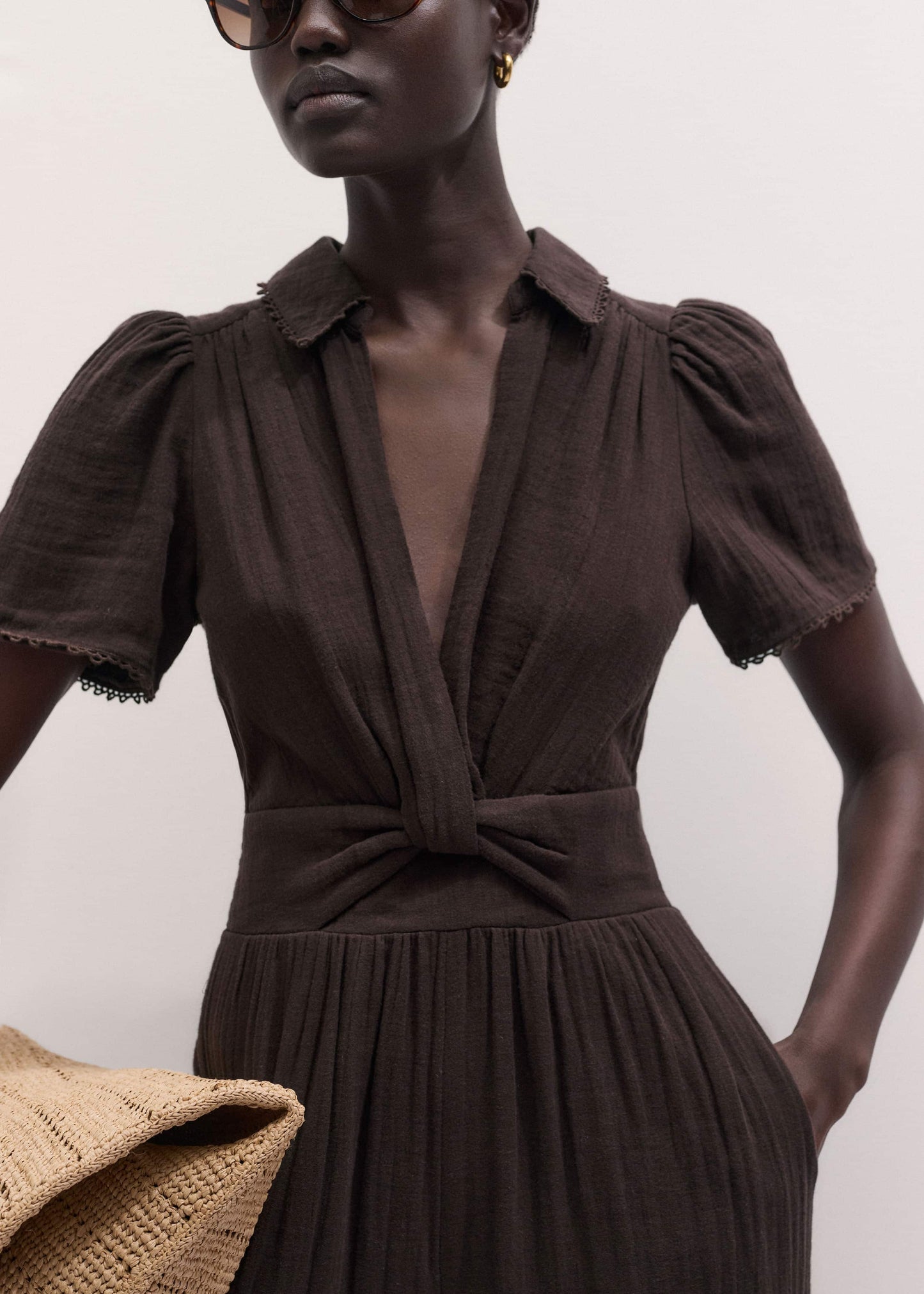 ME and EM Clothing Brown Twisted Front Cheesecloth Jumpsuit
