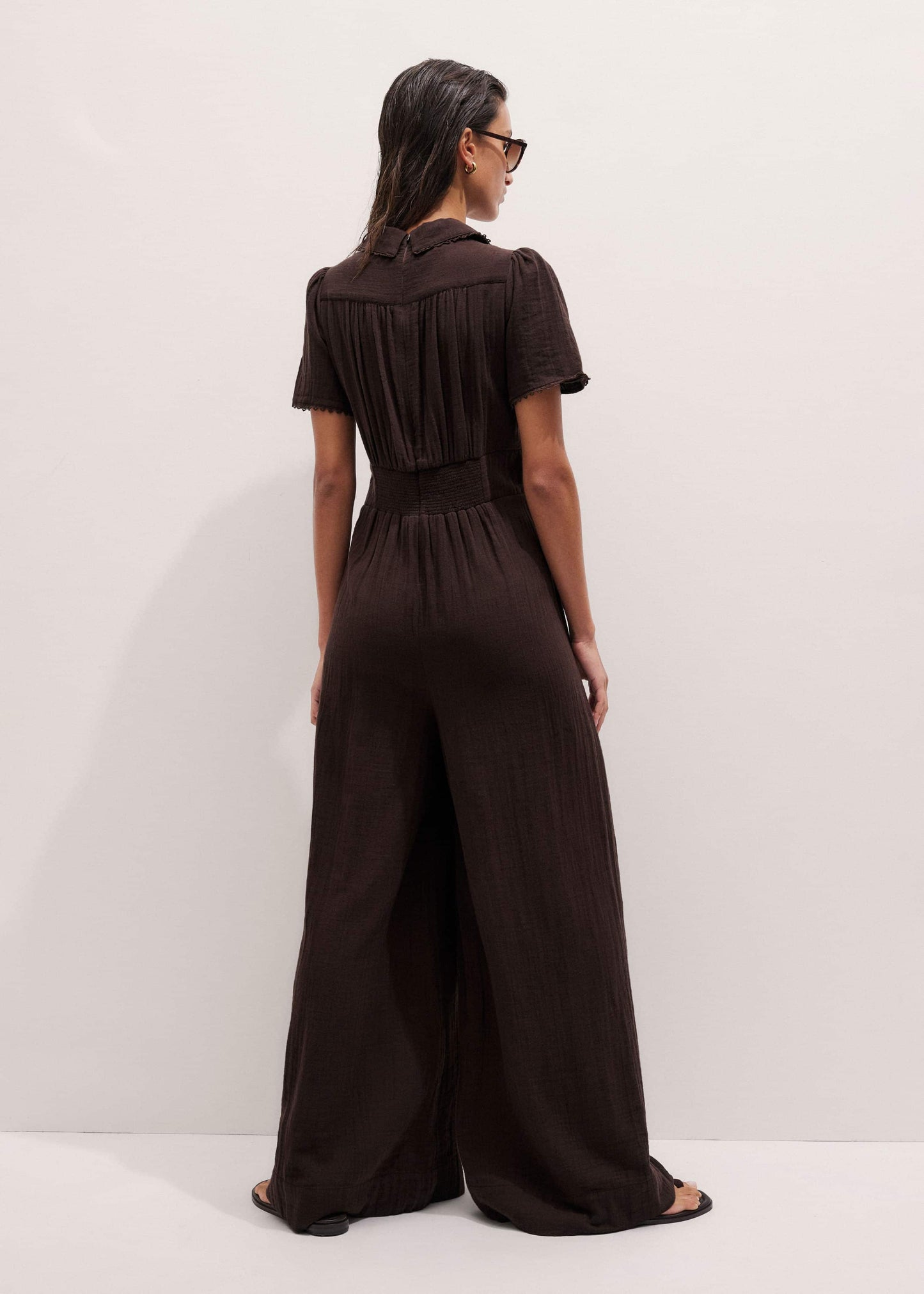 ME and EM Clothing Brown Twisted Front Cheesecloth Jumpsuit