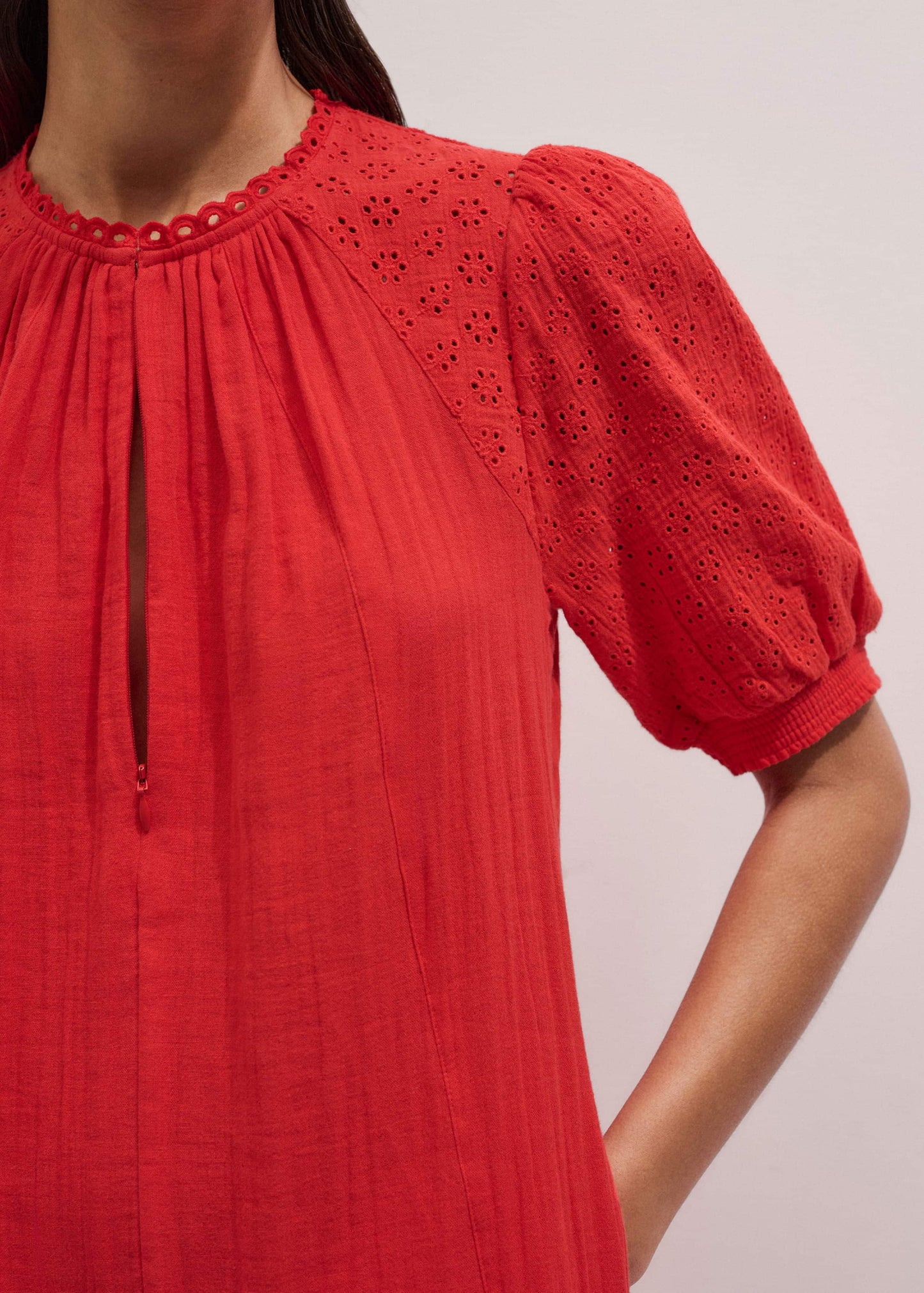 ME and EM Clothing Red Embroidered Cheesecloth Short Dress