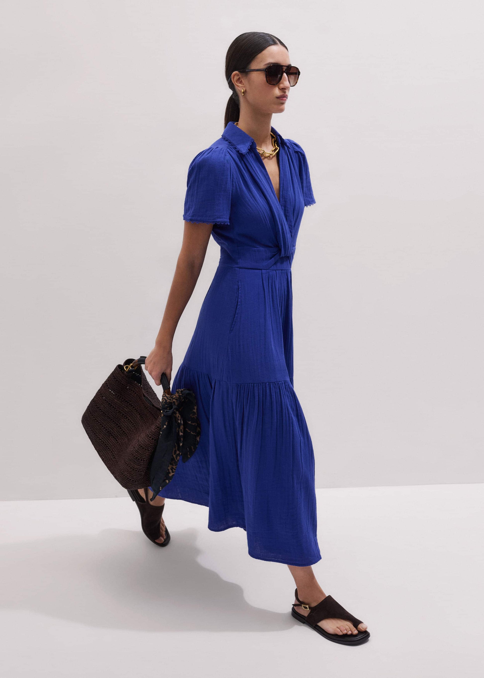 ME and EM Clothing Blue Cheesecloth Fit + Flare Maxi Dress
