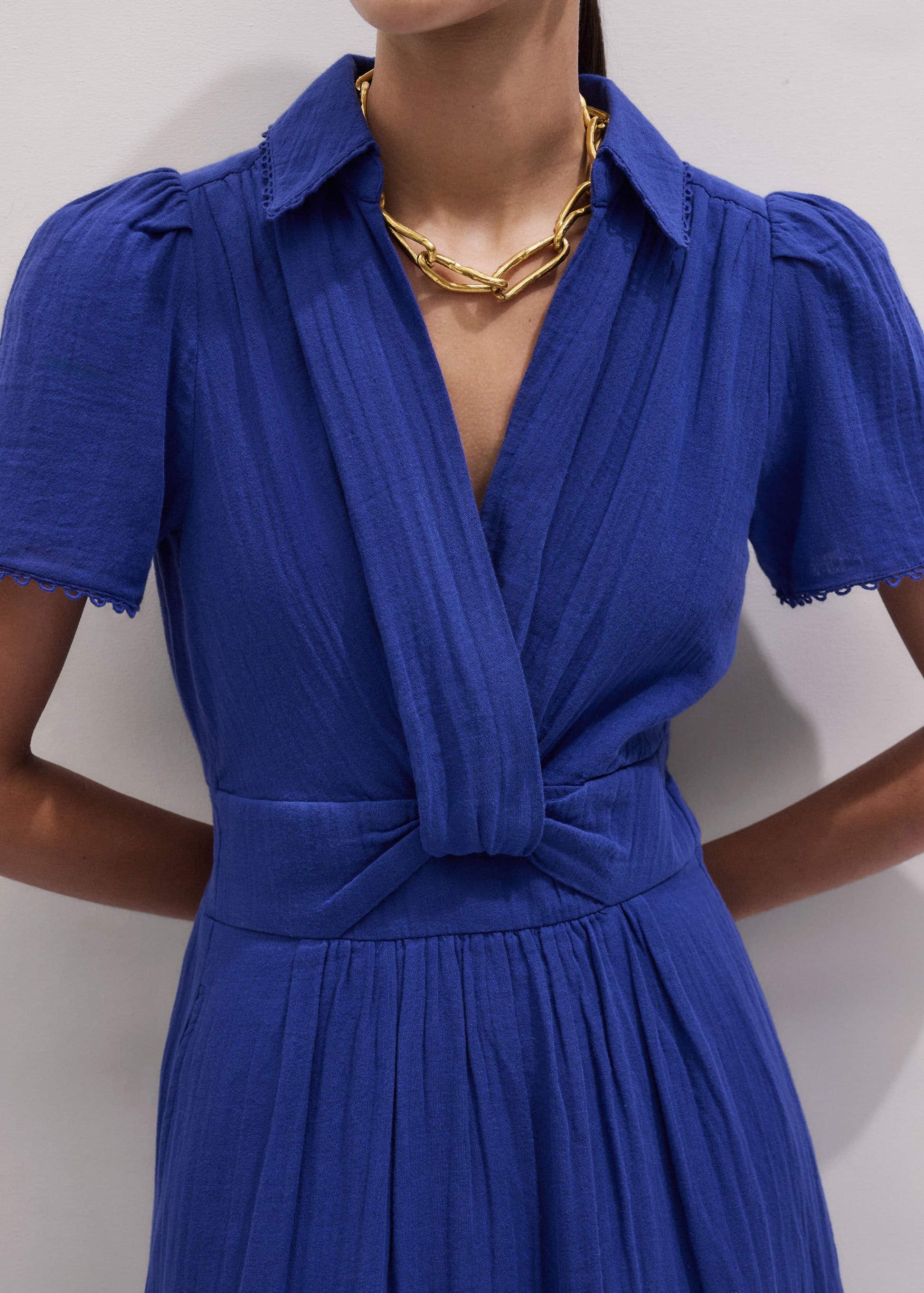 ME and EM Clothing Blue Cheesecloth Fit + Flare Maxi Dress