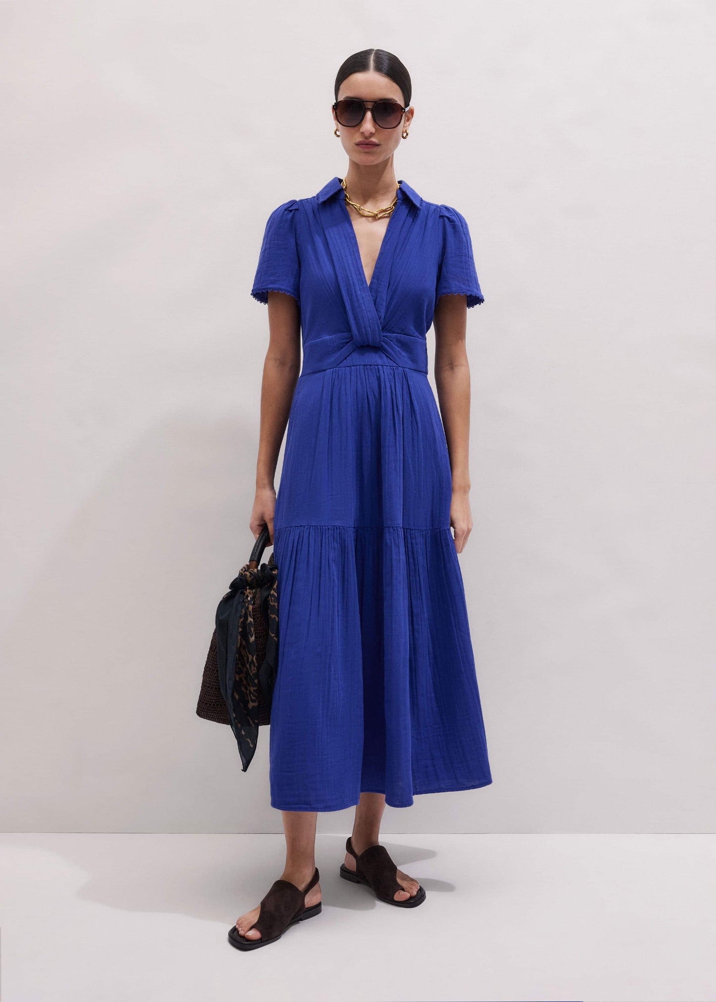 ME and EM Clothing Blue Cheesecloth Fit + Flare Maxi Dress