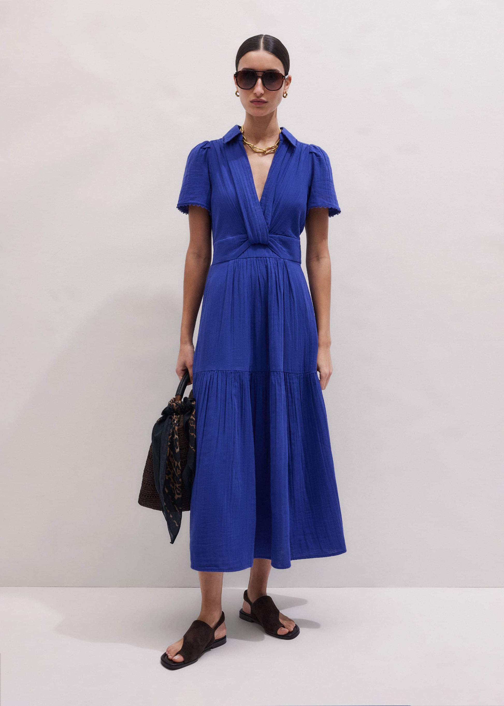 ME and EM Clothing Blue Cheesecloth Fit + Flare Maxi Dress