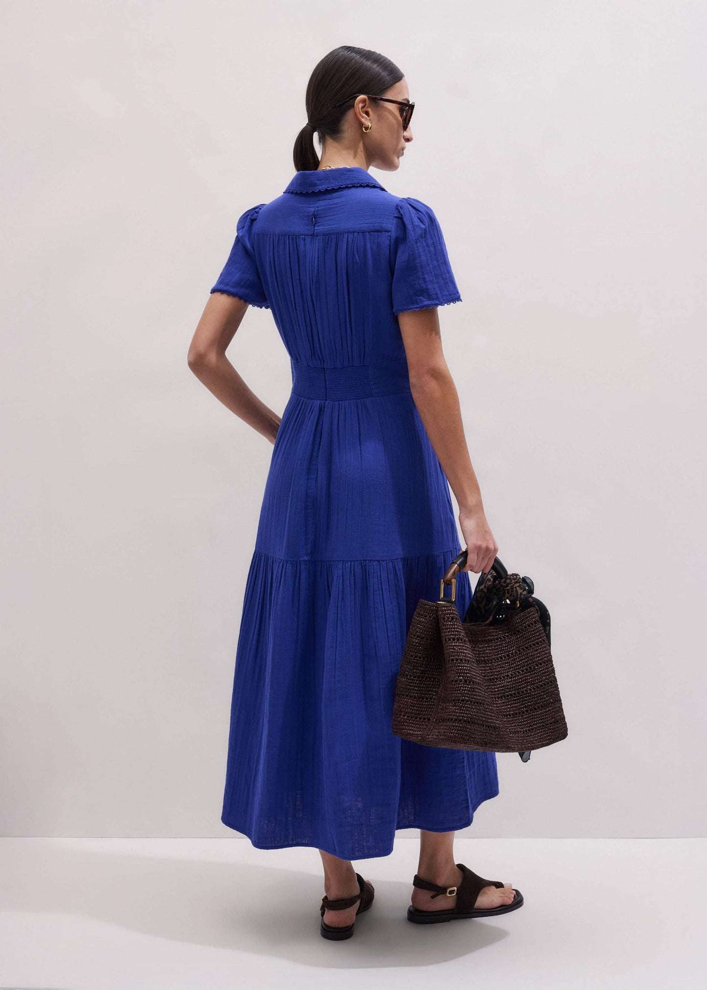 ME and EM Clothing Blue Cheesecloth Fit + Flare Maxi Dress
