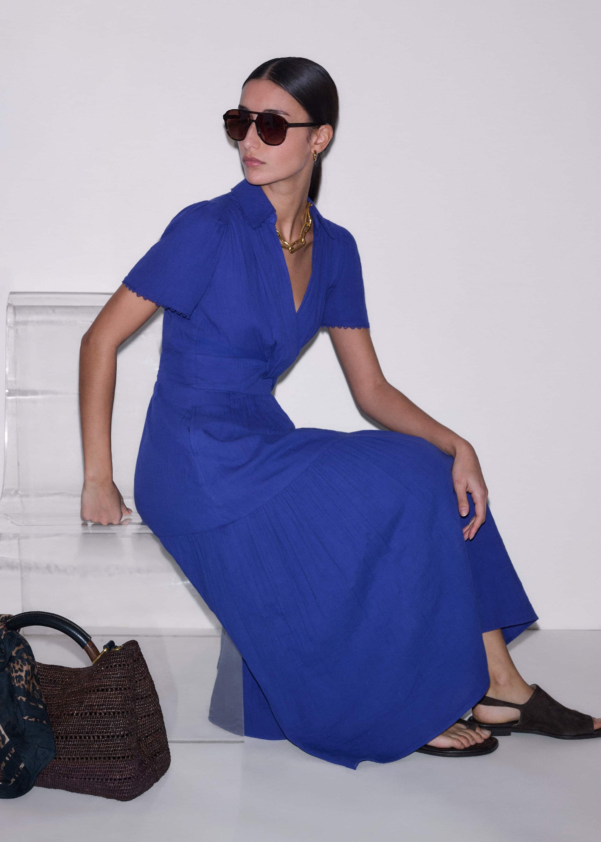 ME and EM Clothing Blue Cheesecloth Fit + Flare Maxi Dress