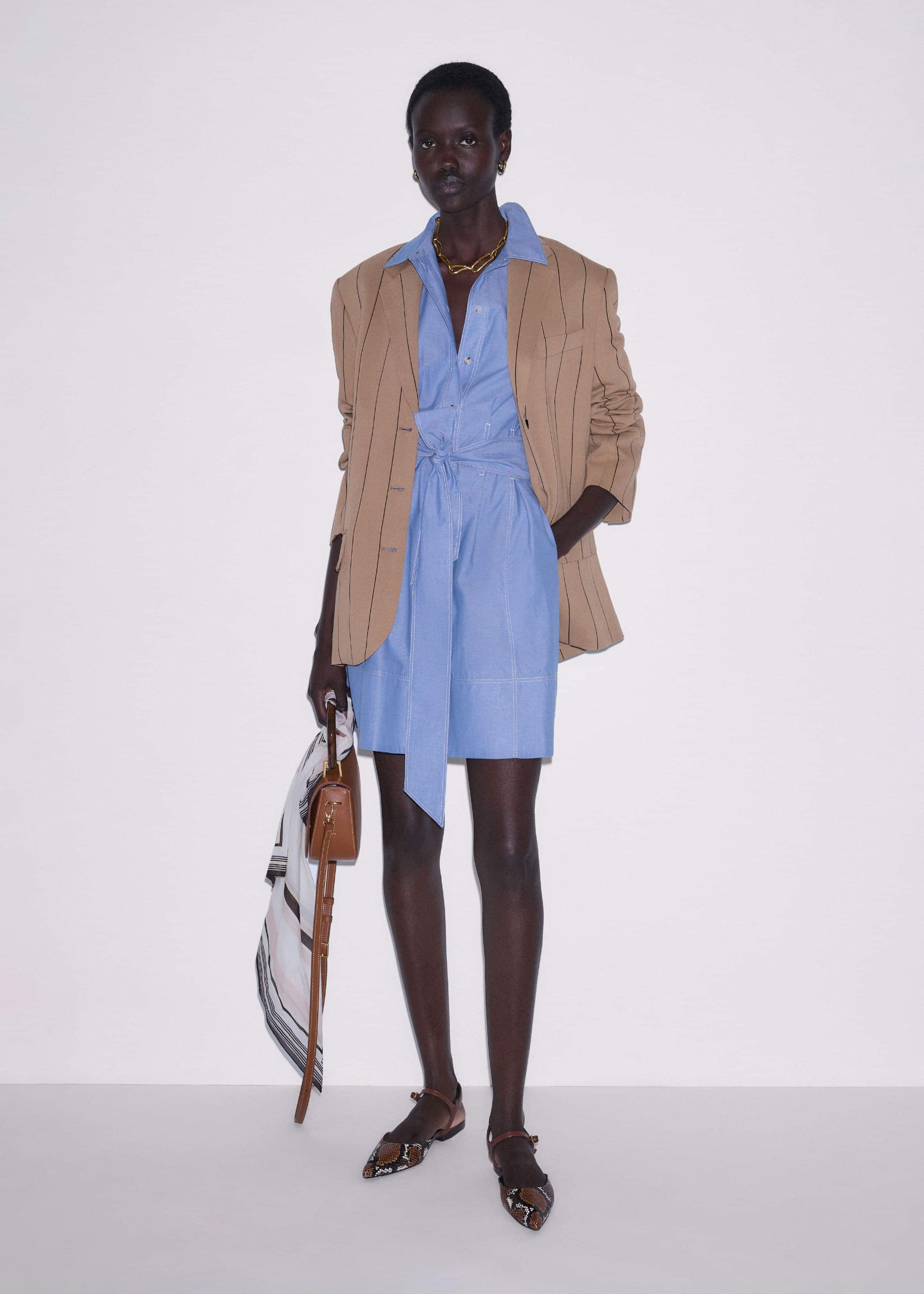 ME and EM Clothing Blue Cotton Chambray Mini Shirt Dress