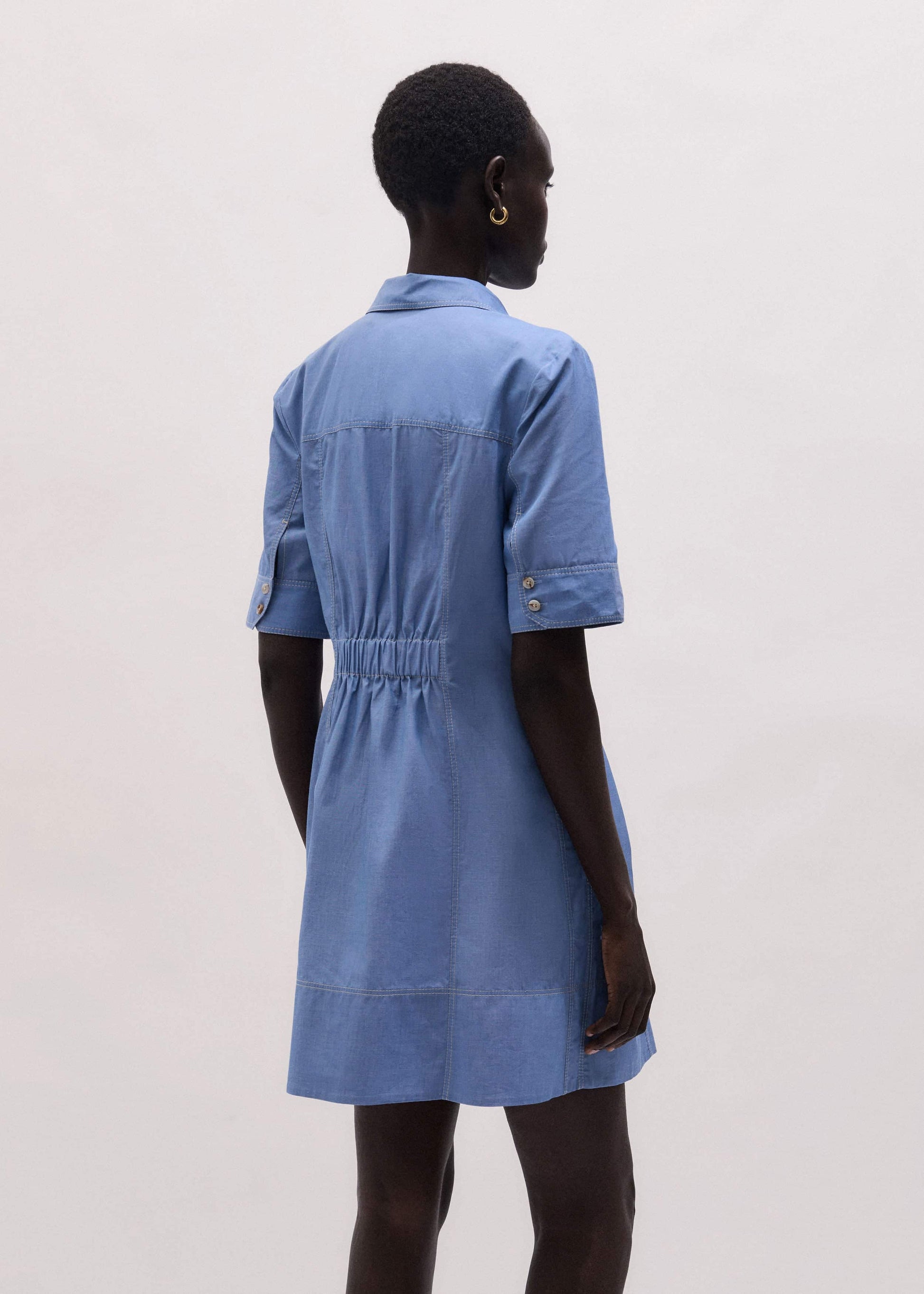 ME and EM Clothing Blue Cotton Chambray Mini Shirt Dress