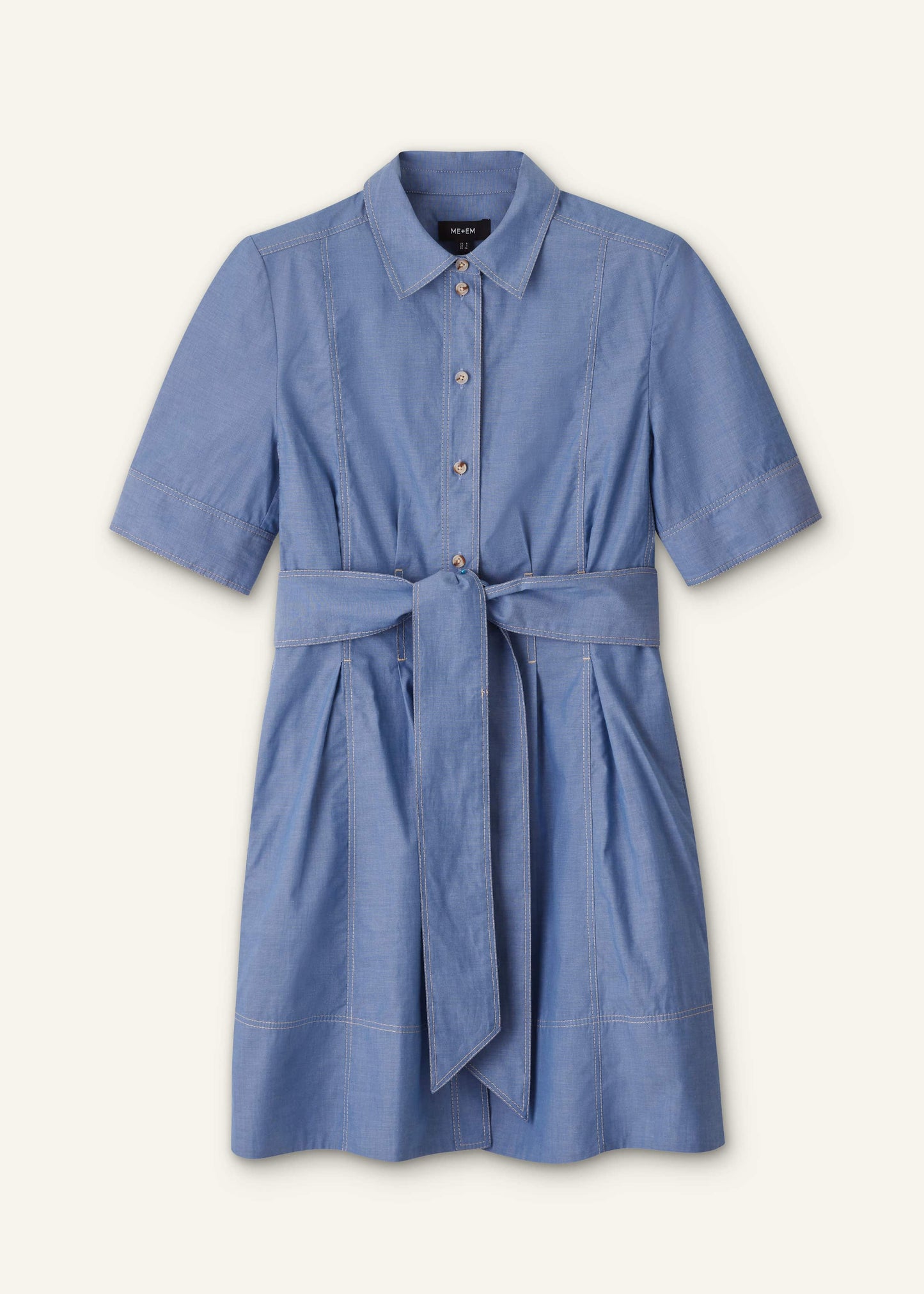 ME and EM Clothing Blue Cotton Chambray Mini Shirt Dress
