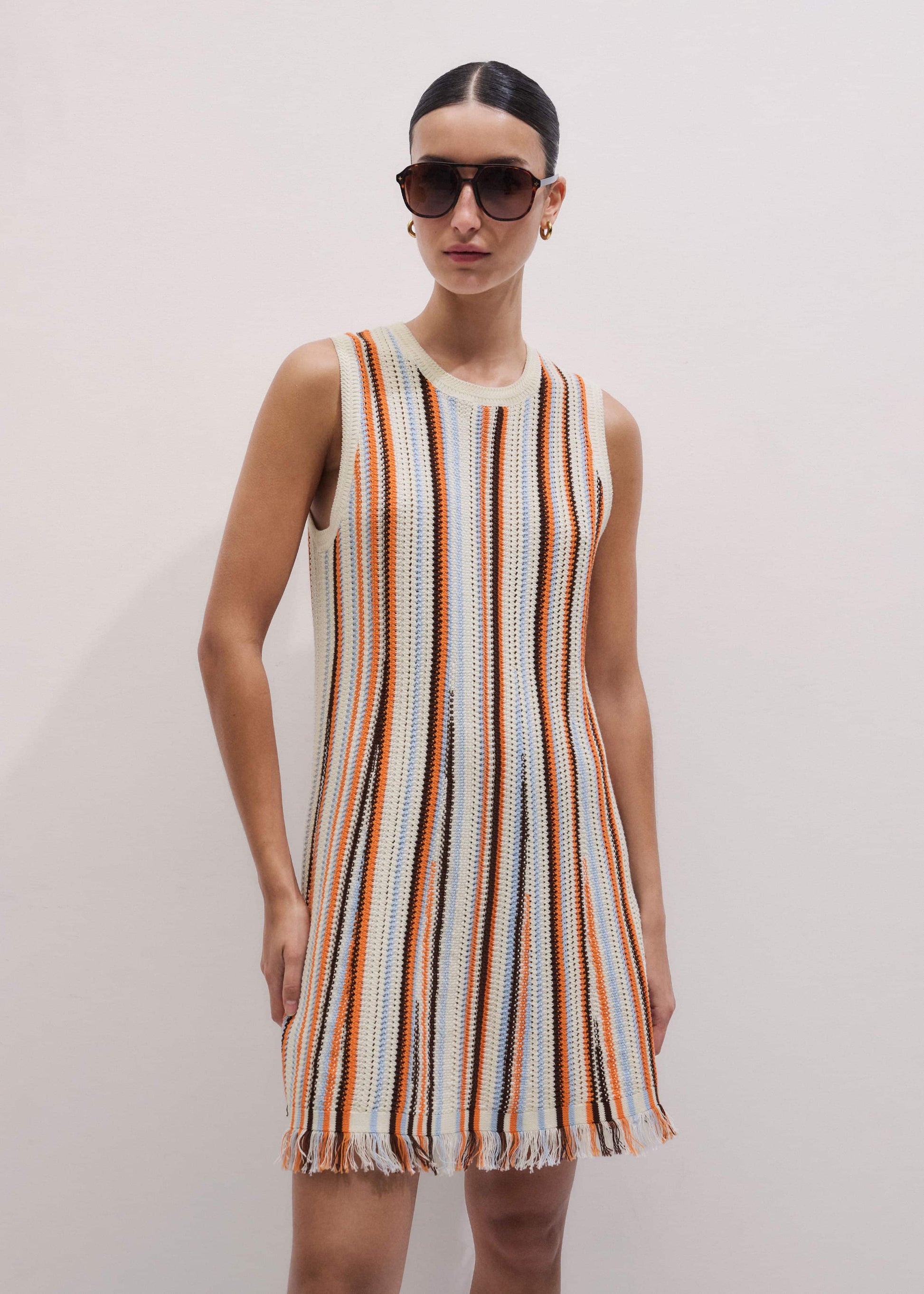 ME and EM Clothing Cream Textured Knit Mini Dress