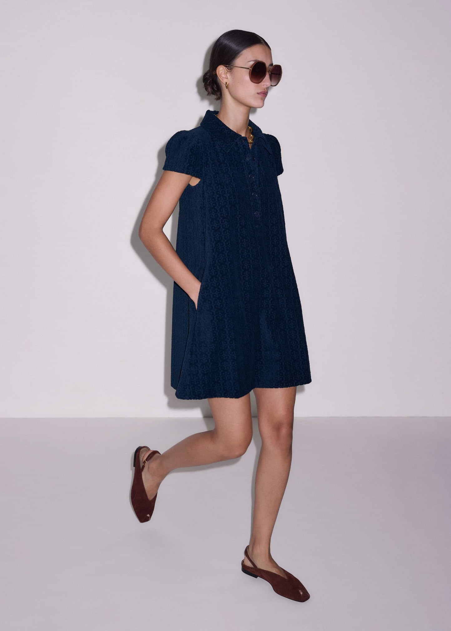 ME and EM Clothing Navy Mini Swing Dress