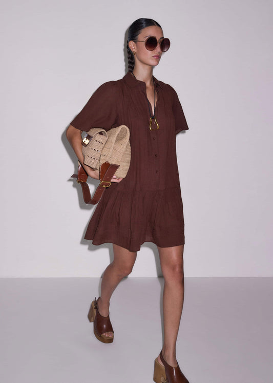ME and EM Clothing Cinnamon Brown Mini Swing Dress