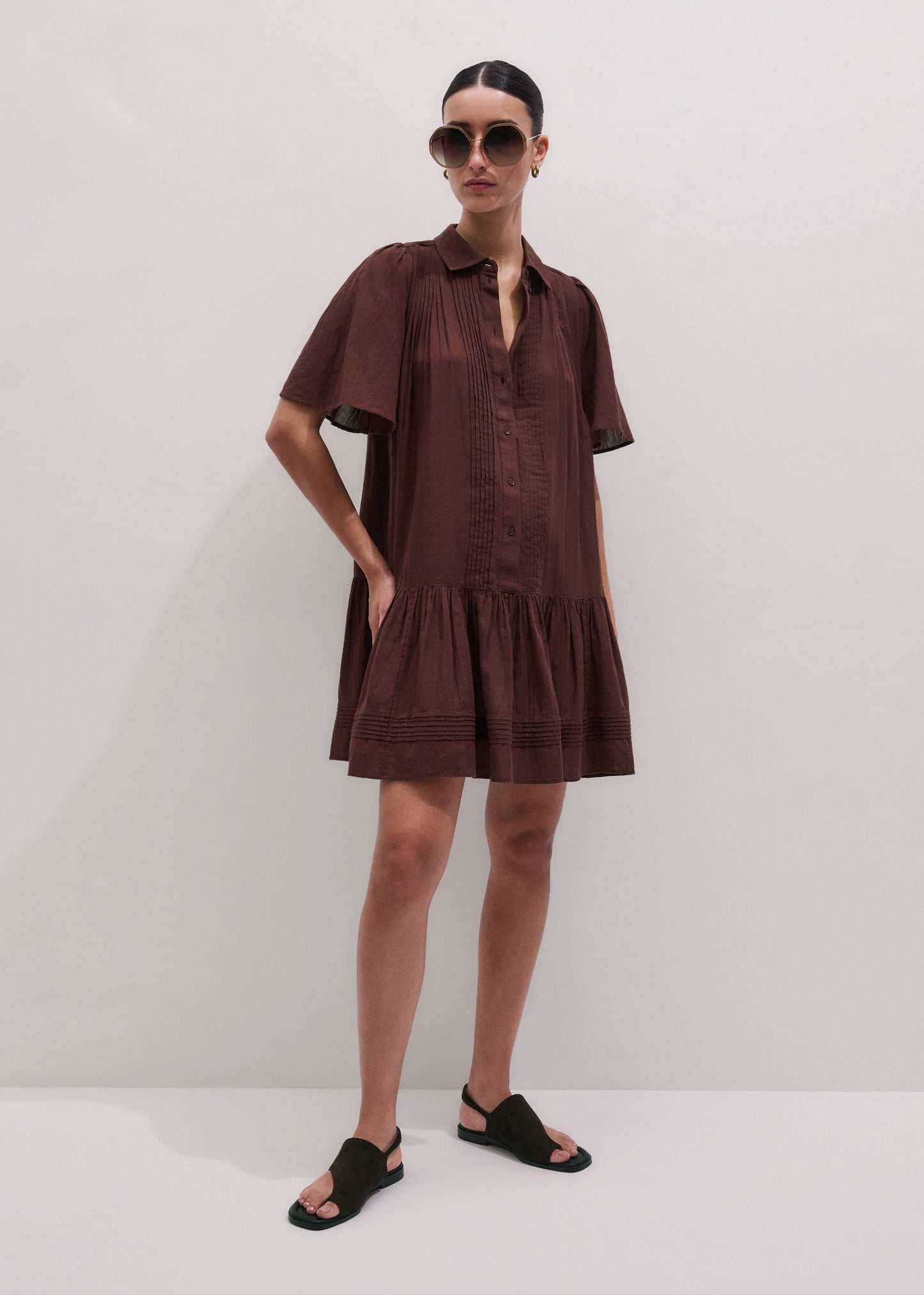ME and EM Clothing Cinnamon Brown Mini Swing Dress