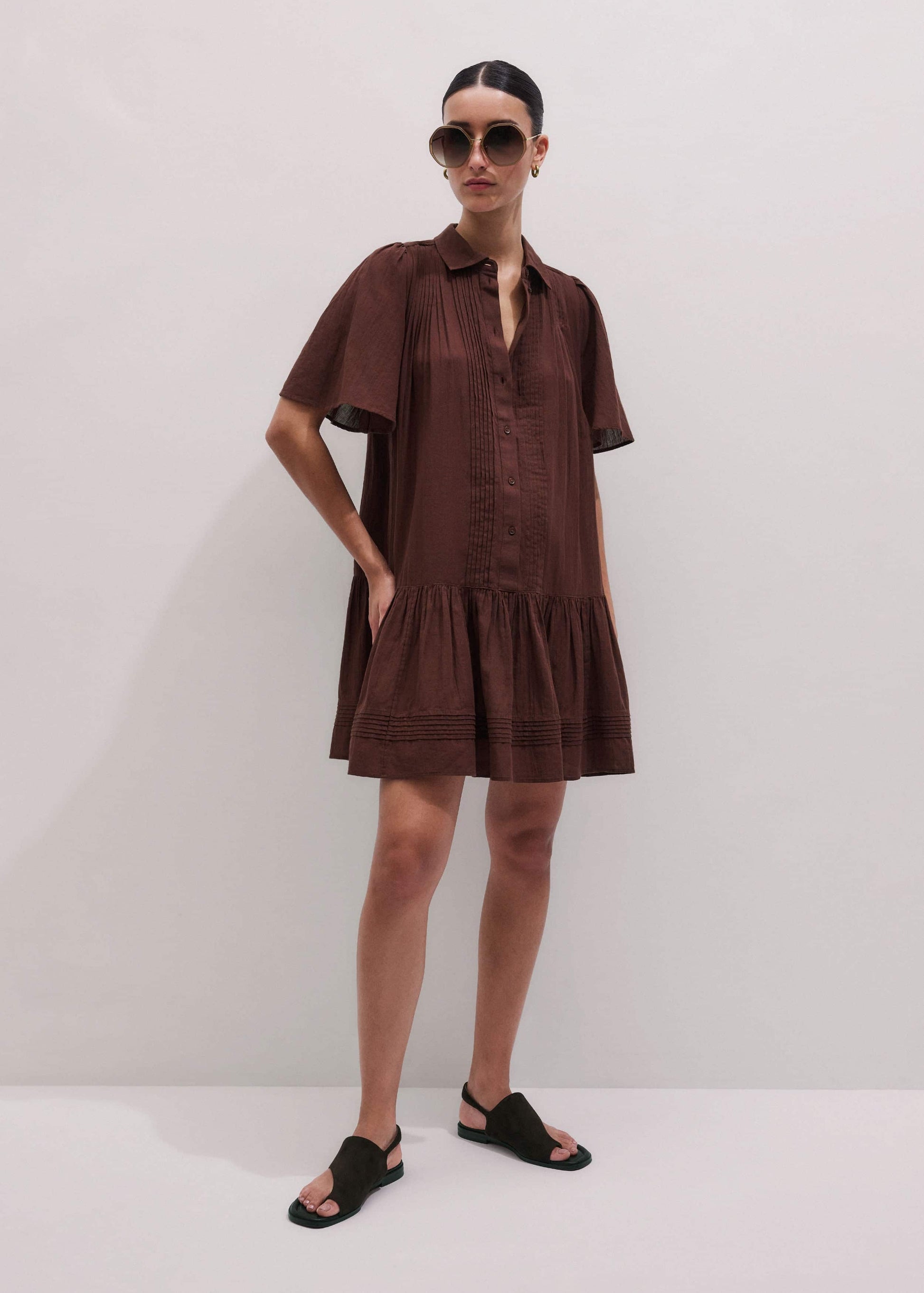 ME and EM Clothing Cinnamon Brown Mini Swing Dress