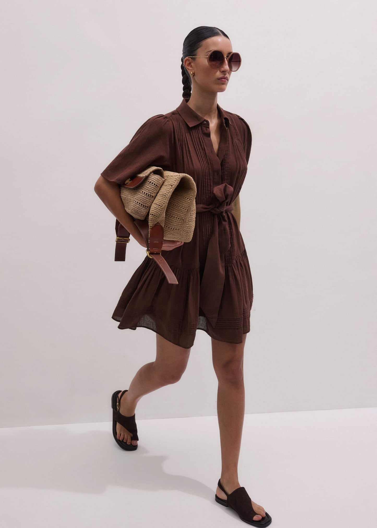 ME and EM Clothing Cinnamon Brown Mini Swing Dress