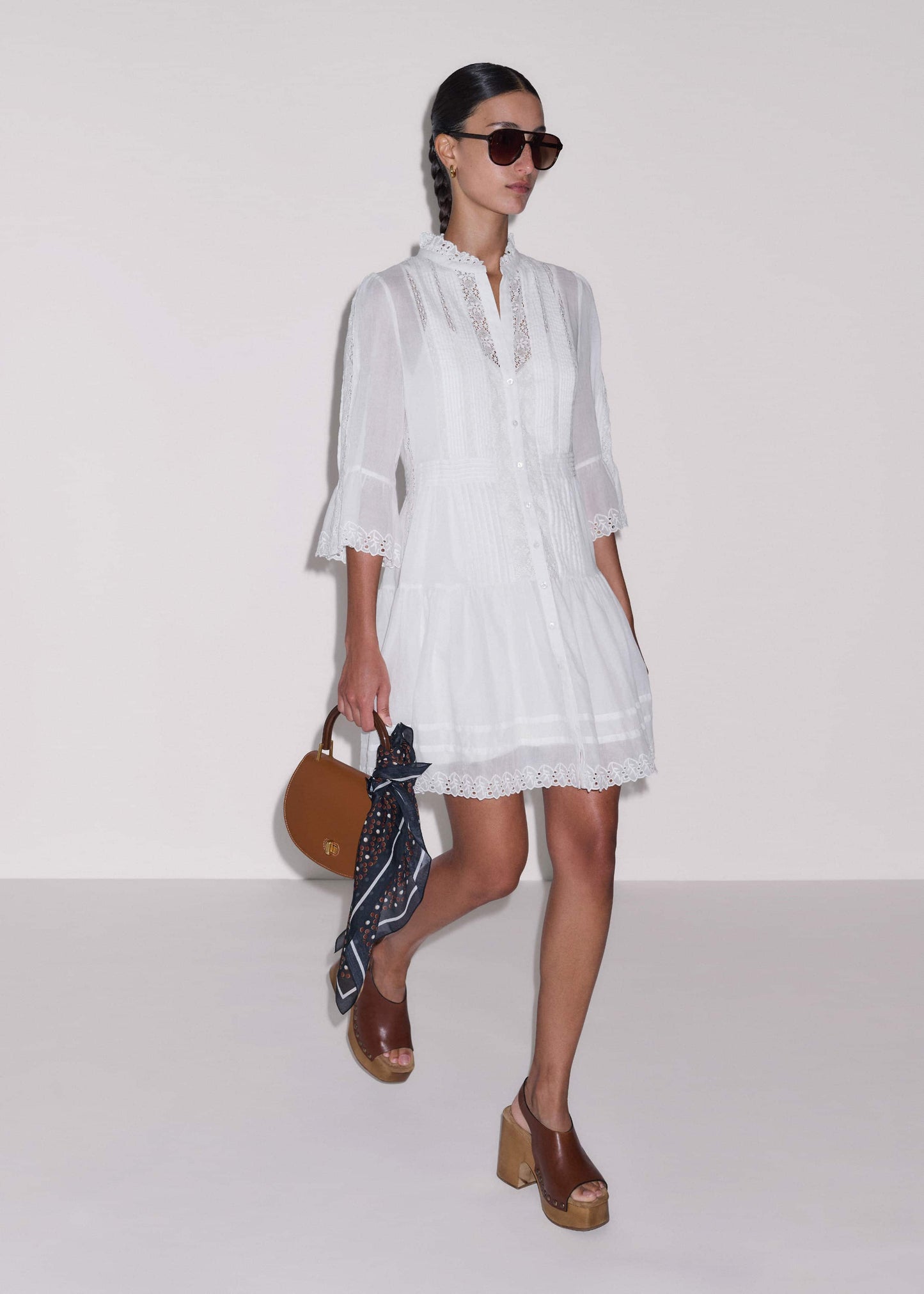 ME and EM Clothing White Lace Trim Short Dress