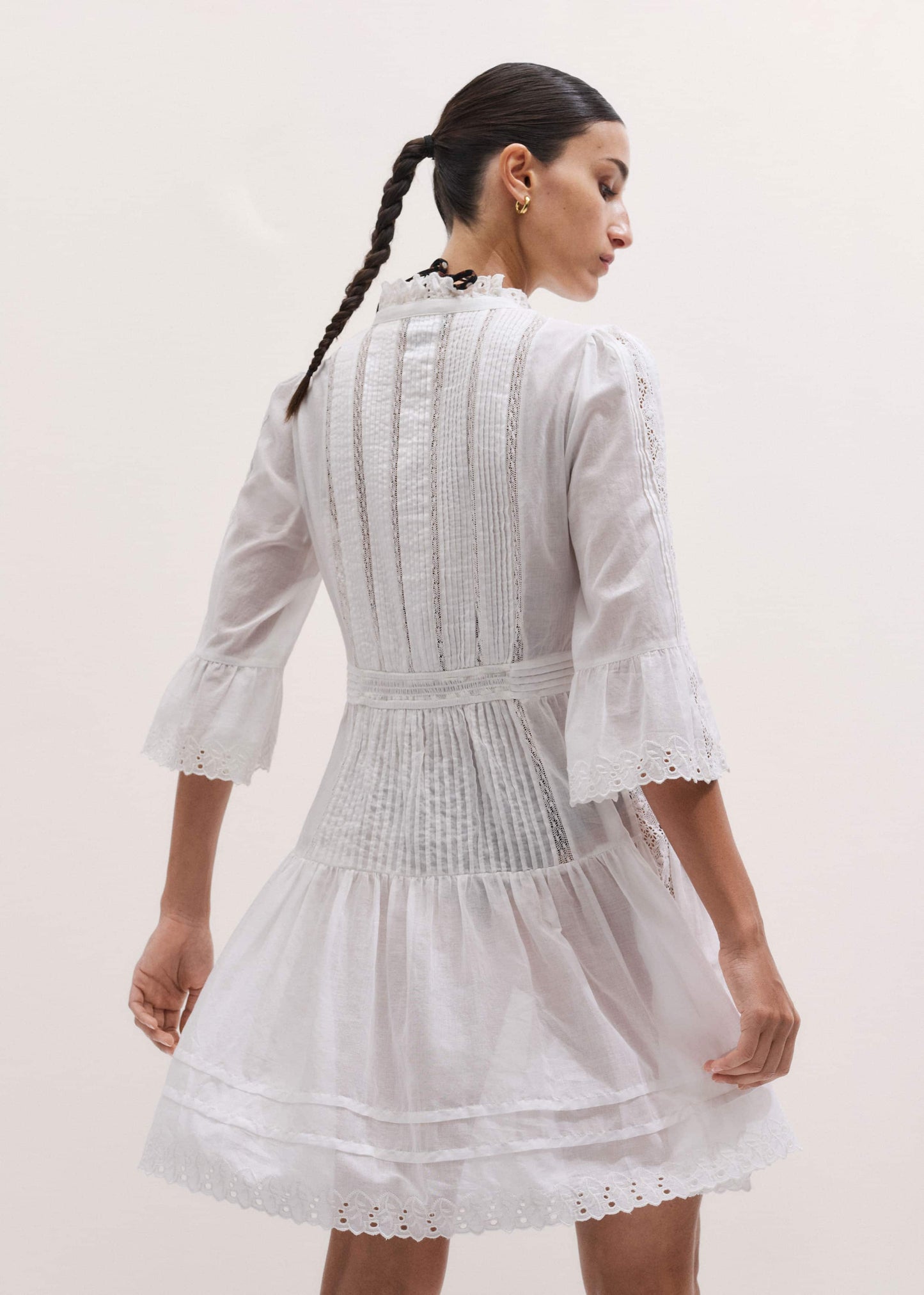 ME and EM Clothing White Lace Trim Short Dress