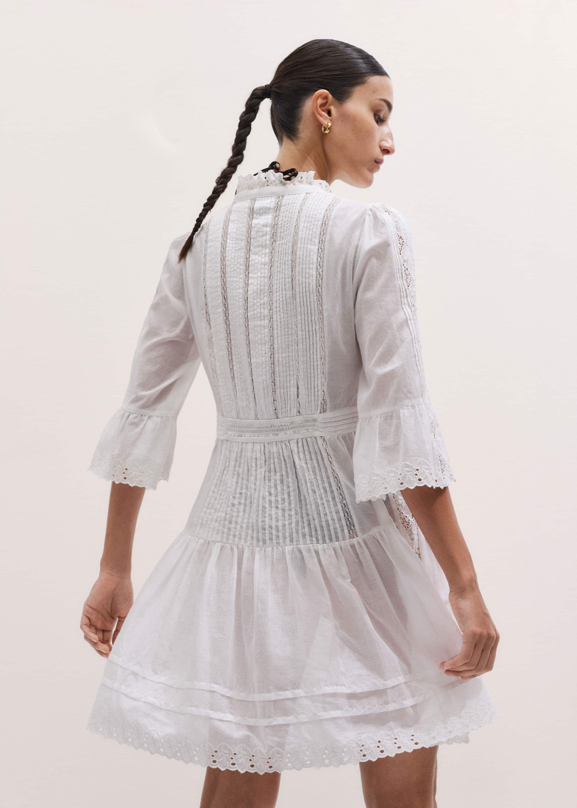 ME and EM Clothing White Lace Trim Short Dress