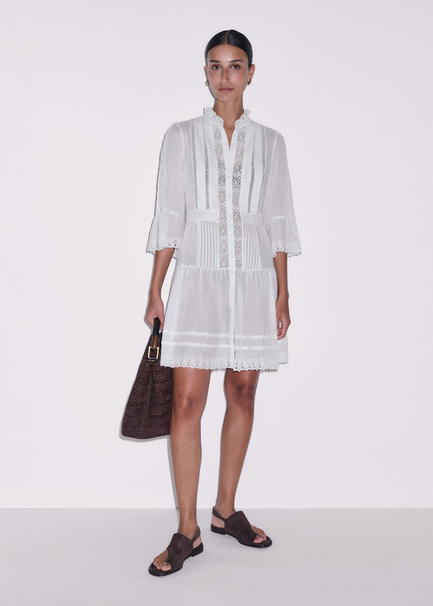 ME and EM Clothing White Lace Trim Short Dress