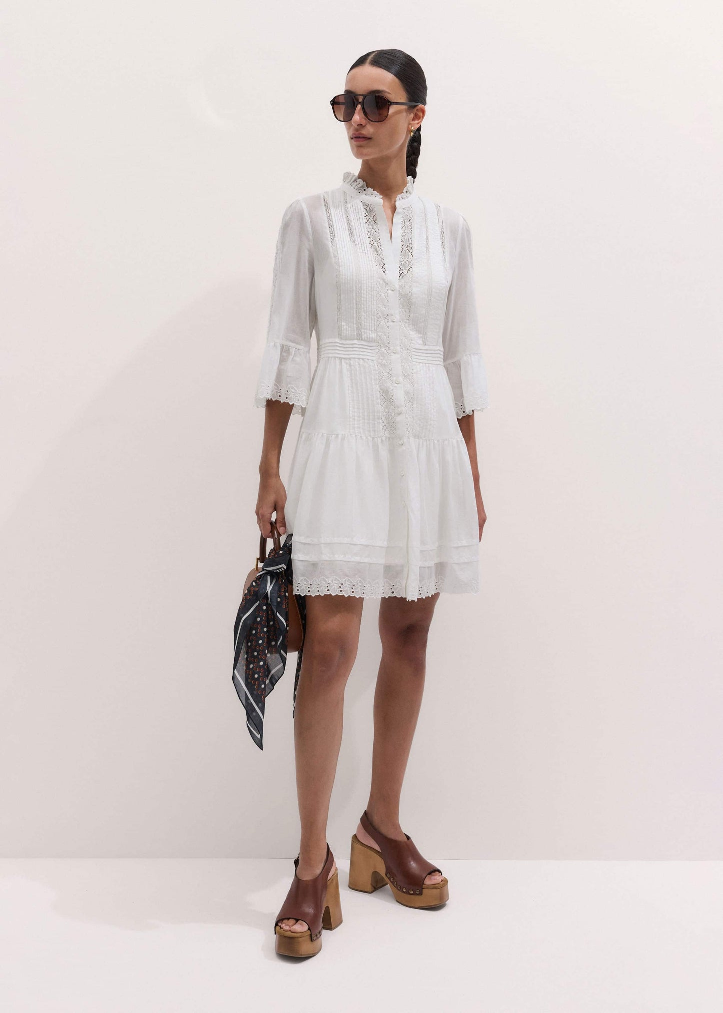 ME and EM Clothing White Lace Trim Short Dress