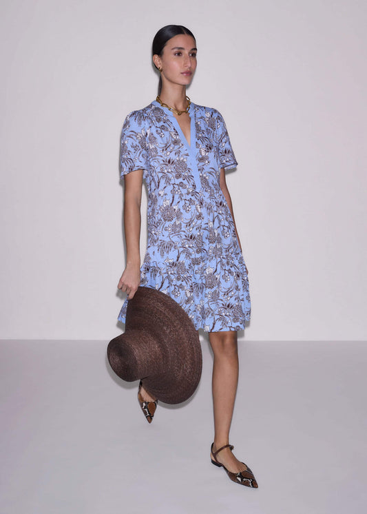 ME and EM Clothing Blue Printed Tiered Short Dress