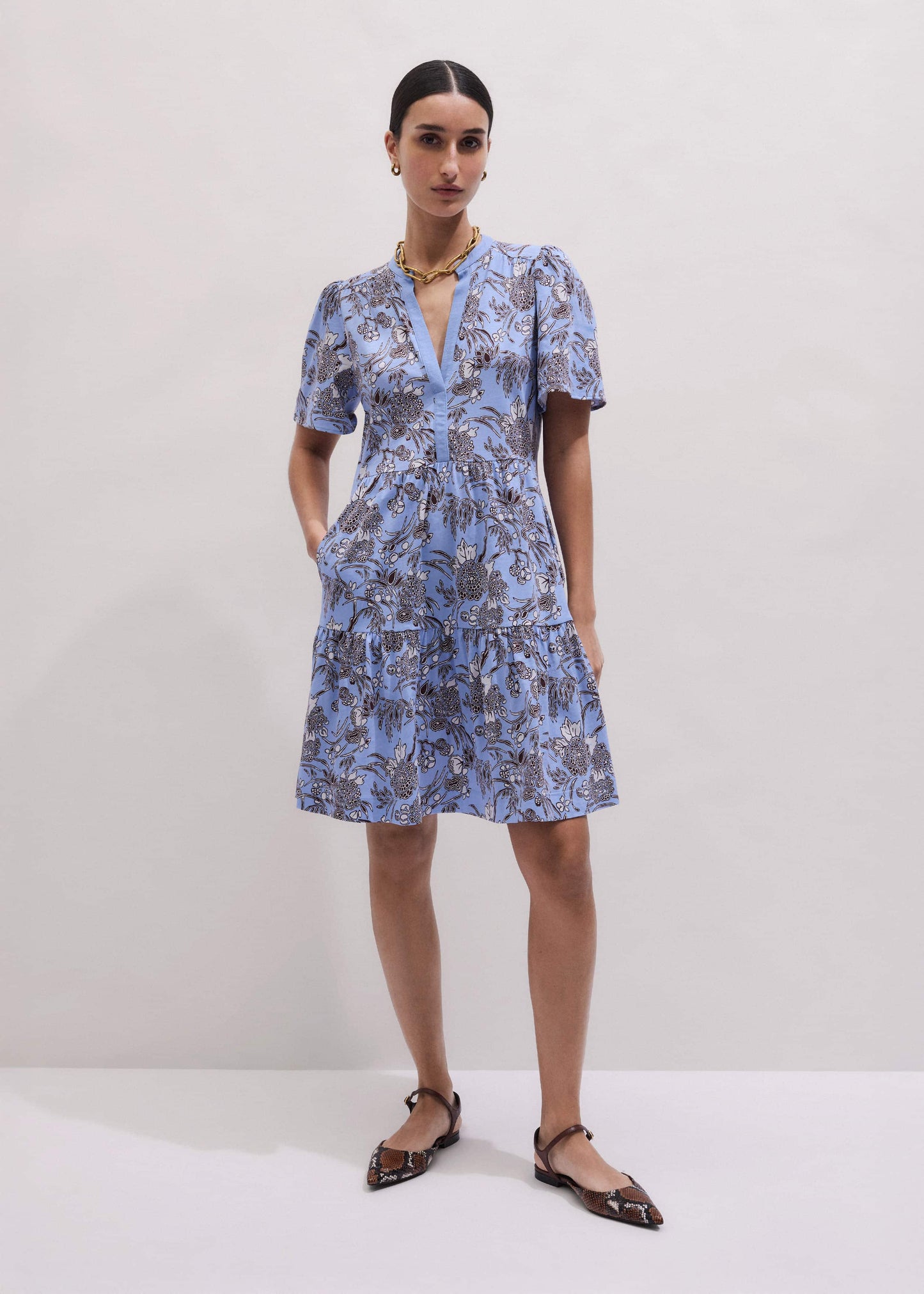 ME and EM Clothing Blue Printed Tiered Short Dress