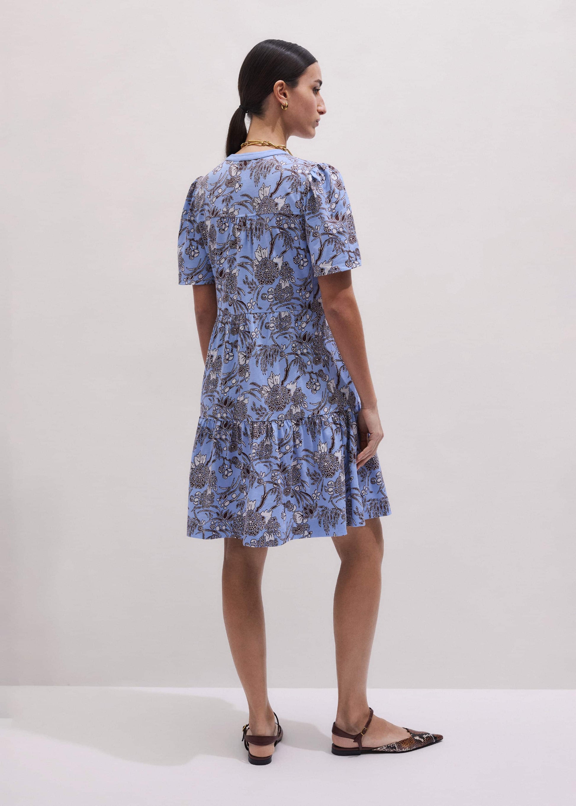 ME and EM Clothing Blue Printed Tiered Short Dress