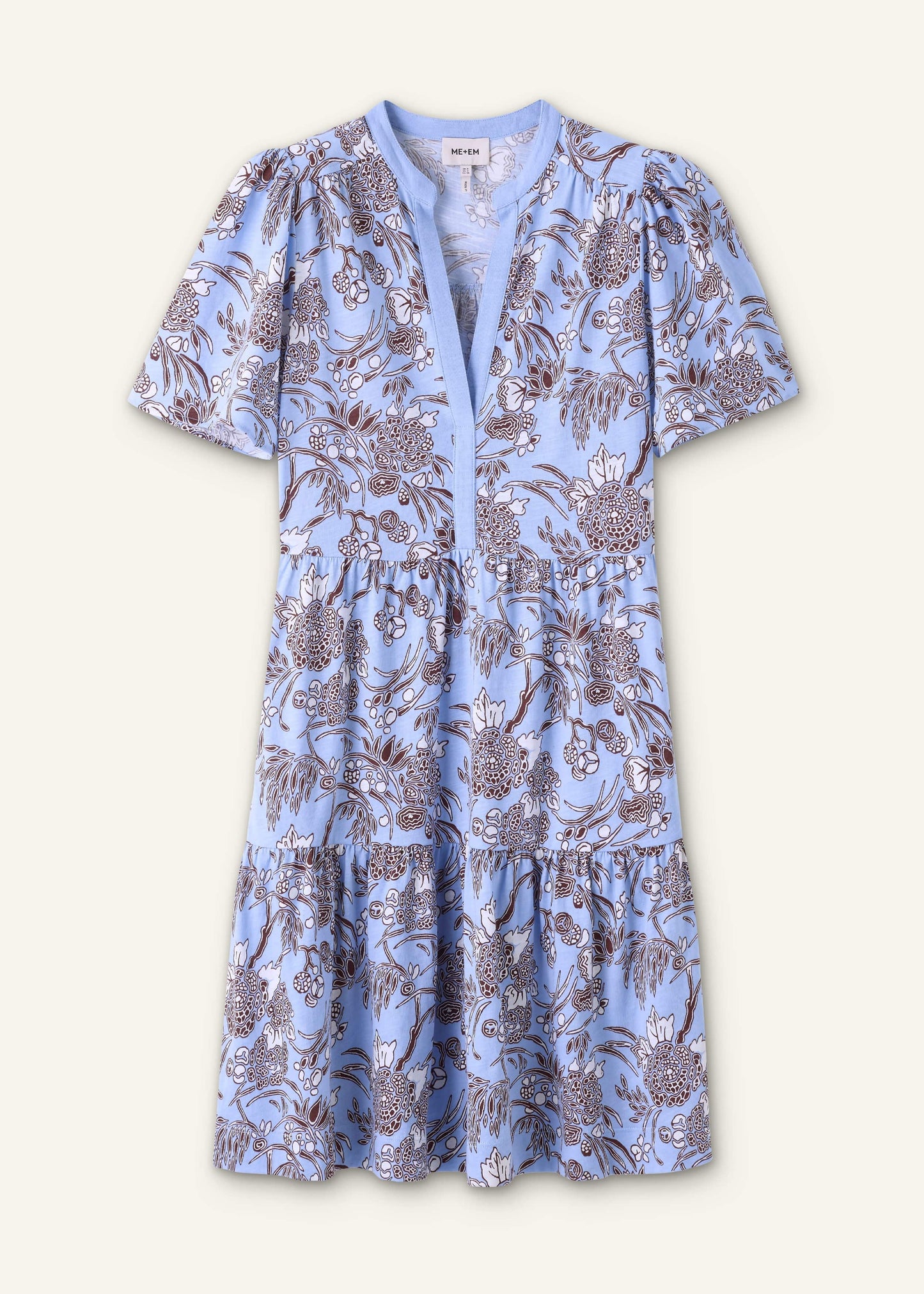 ME and EM Clothing Blue Printed Tiered Short Dress