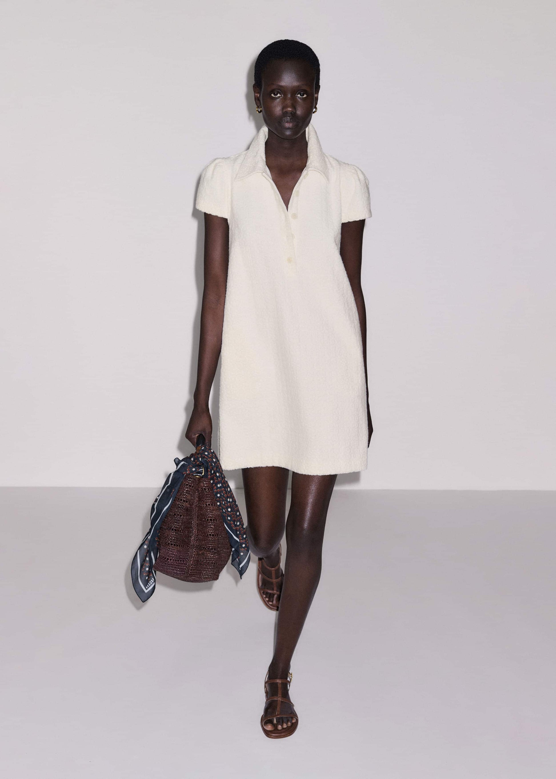 ME and EM Clothing Cream Jacquard Short Swing Dress