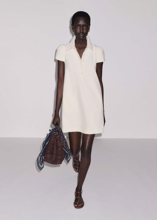 ME and EM Clothing Cream Jacquard Short Swing Dress