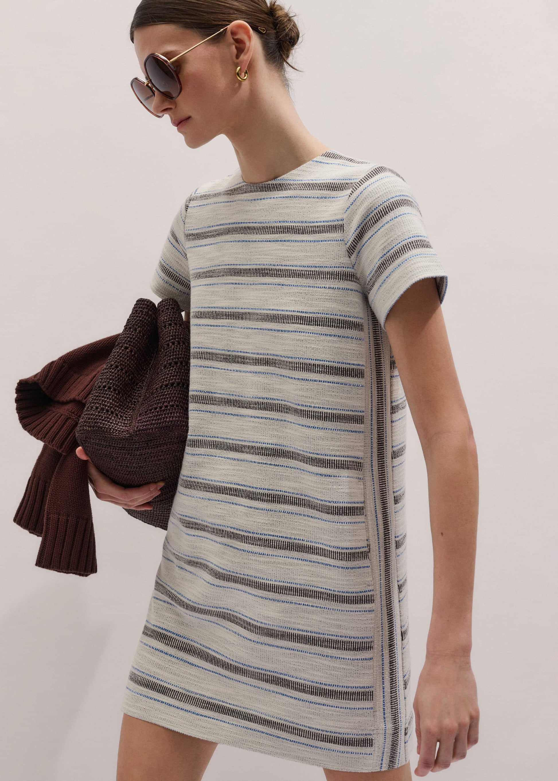 ME and EM Clothing Cream Striped A-Line Mini Dress