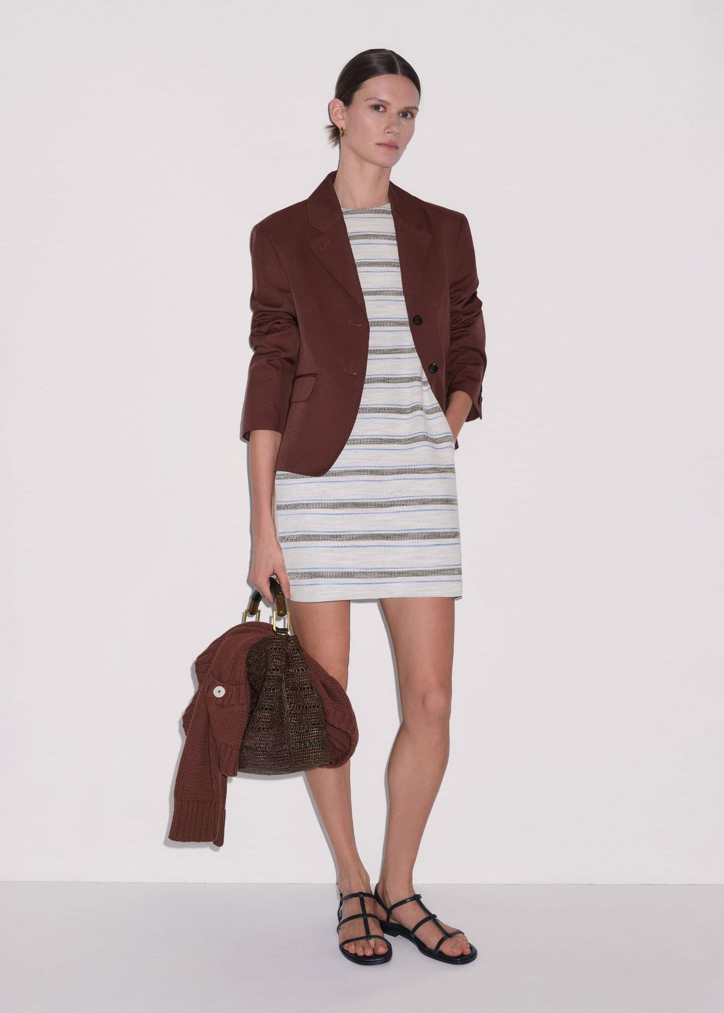 ME and EM Clothing Cream Striped A-Line Mini Dress