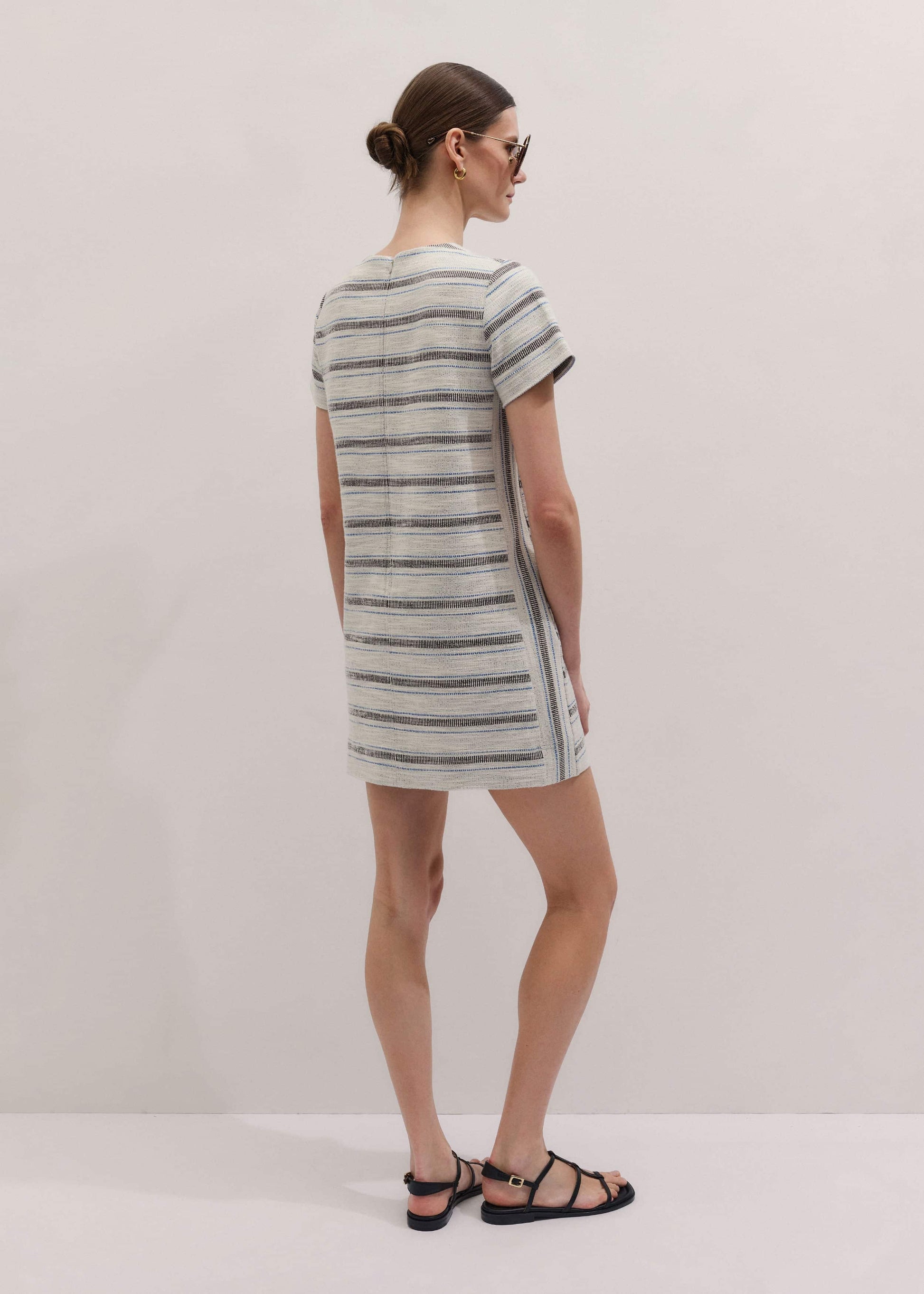 ME and EM Clothing Cream Striped A-Line Mini Dress