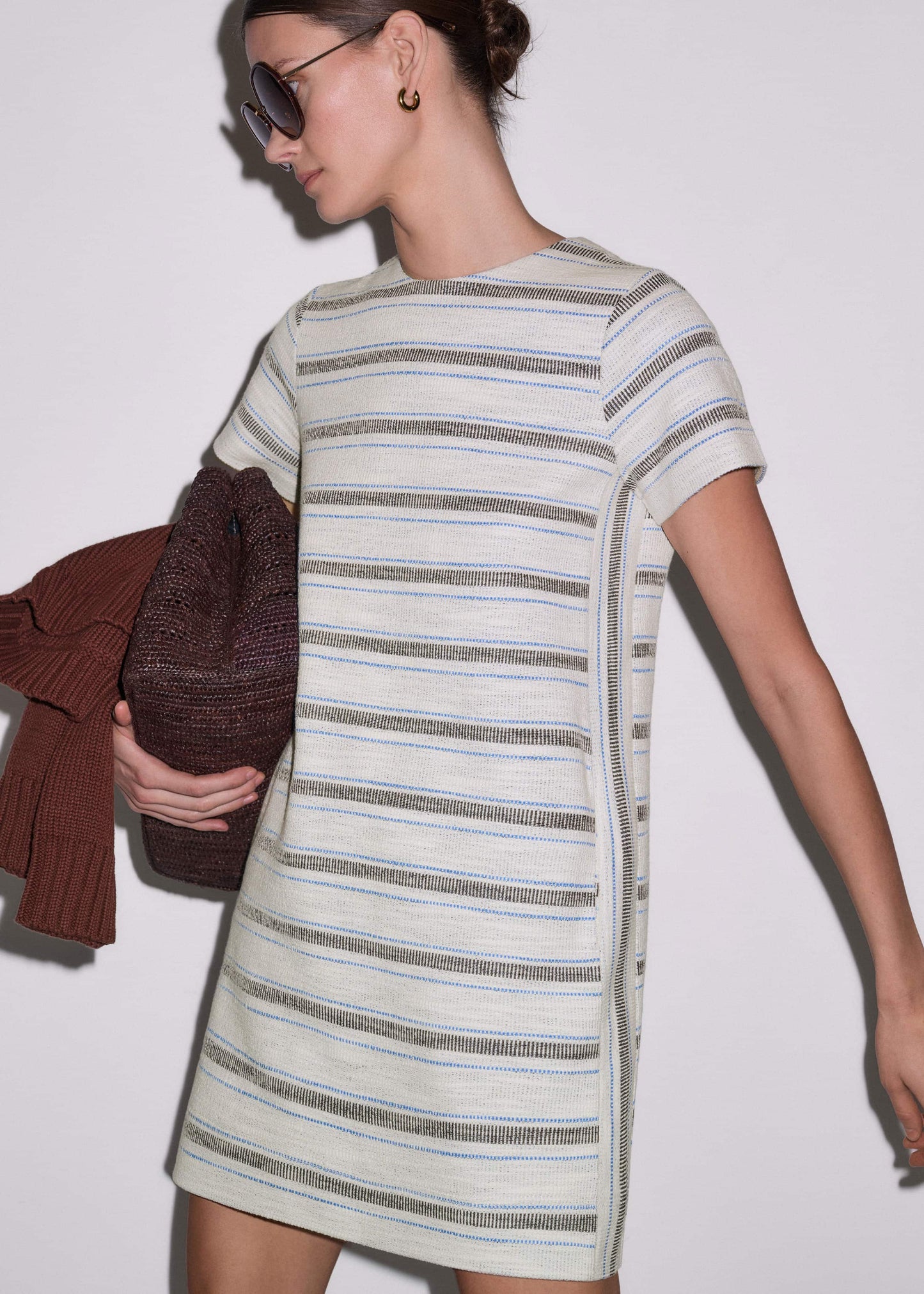 ME and EM Clothing Cream Striped A-Line Mini Dress