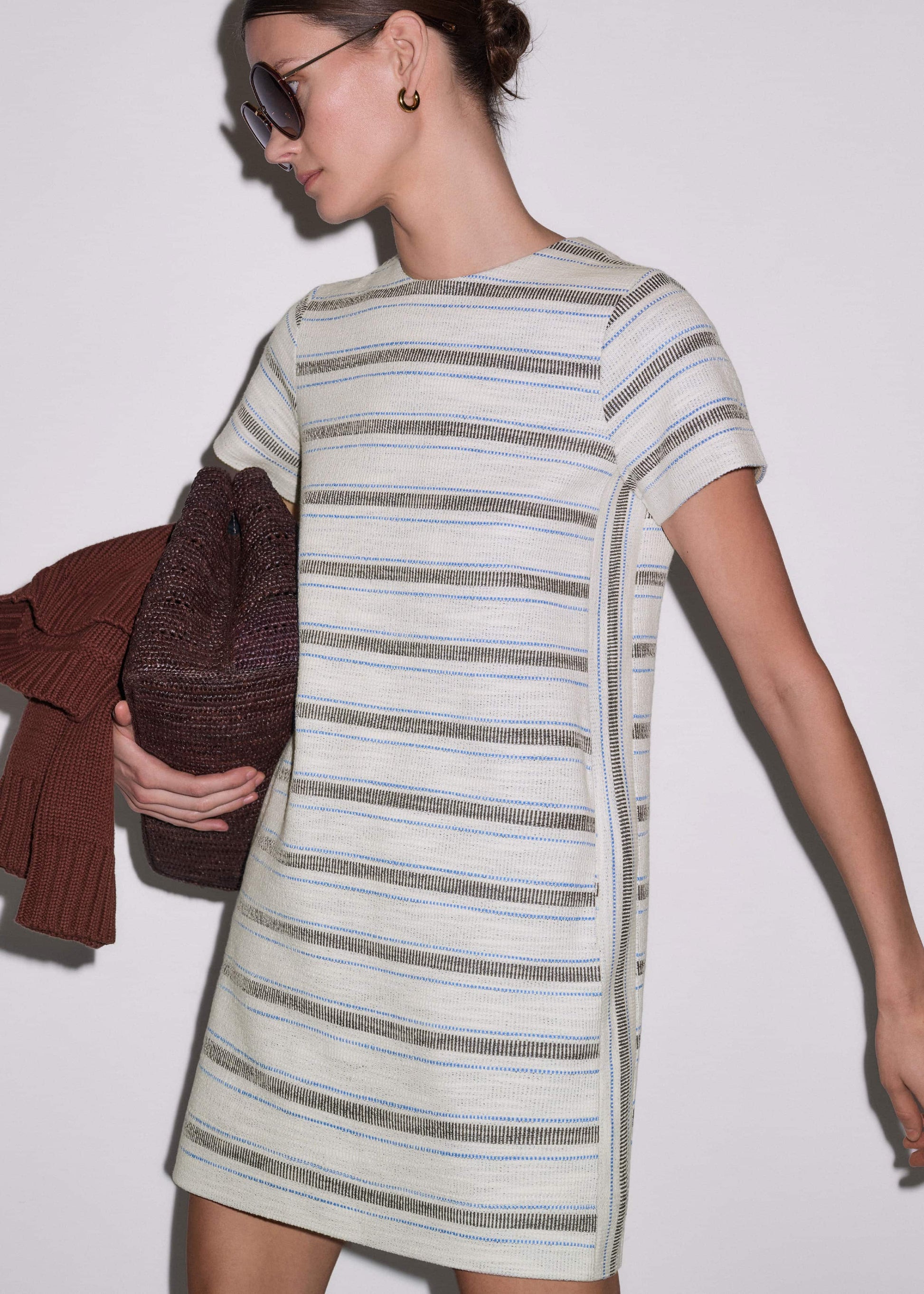 ME and EM Clothing Cream Striped A-Line Mini Dress