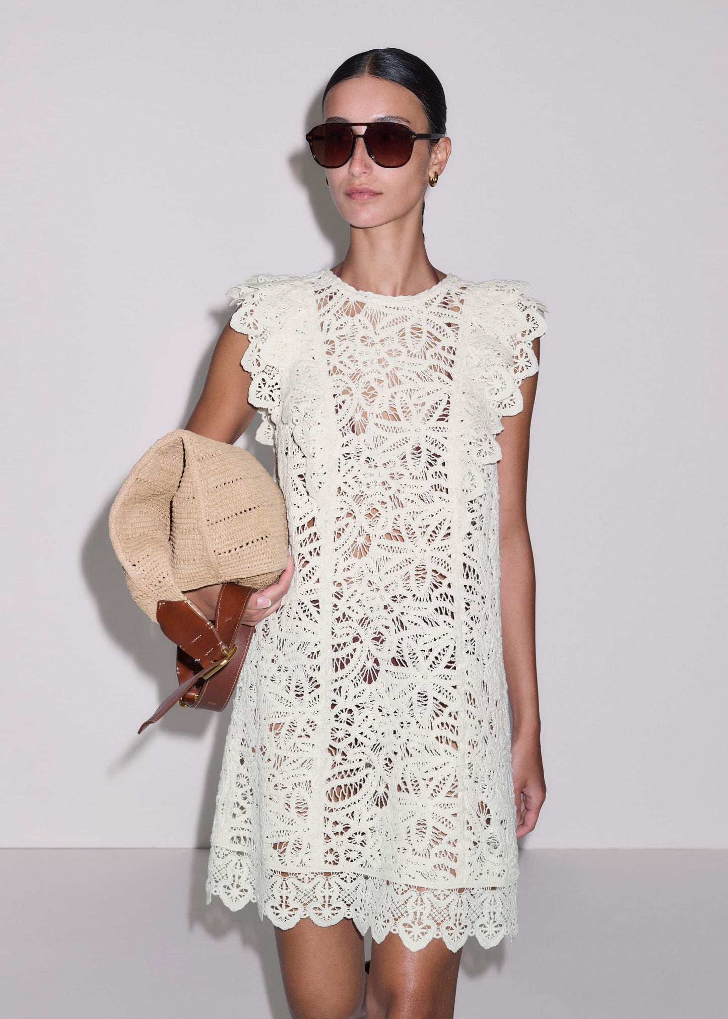 ME and EM Clothing Cream Lace Layer Mini Dress