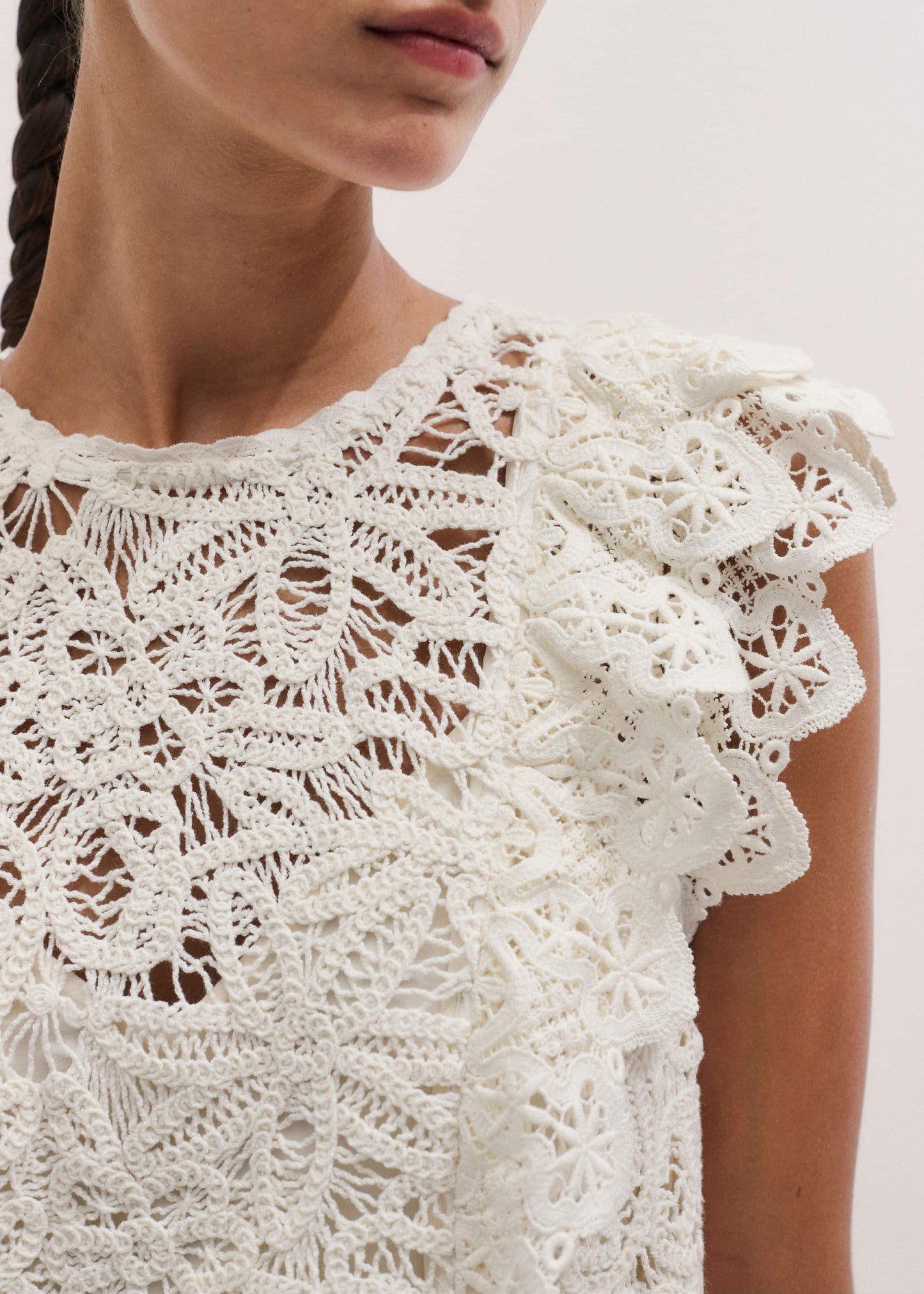 ME and EM Clothing Cream Lace Layer Mini Dress
