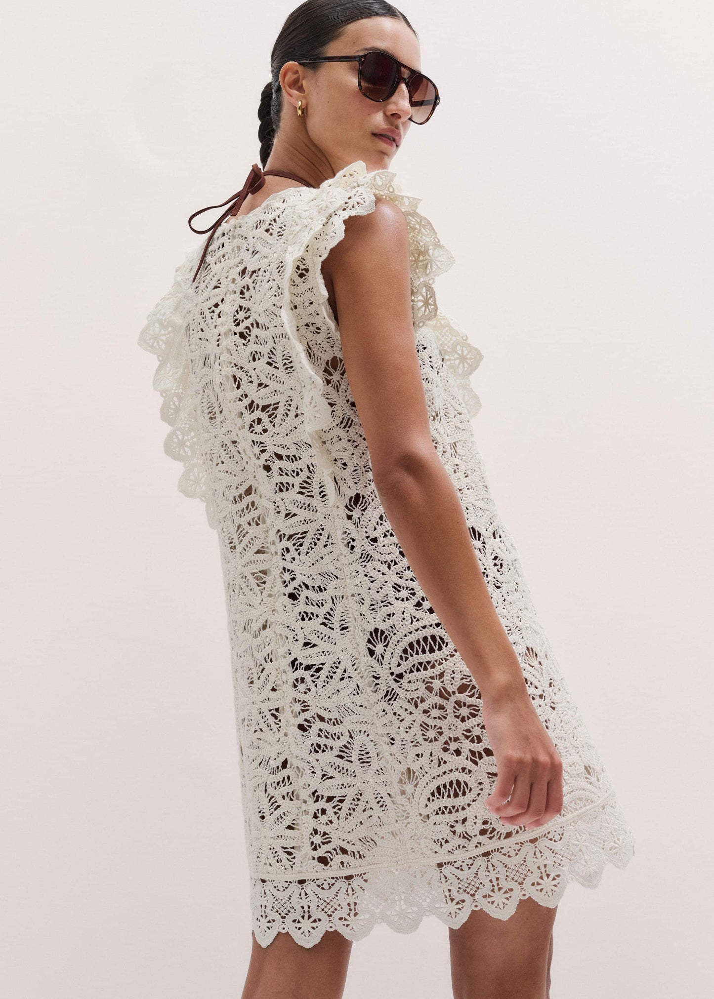 ME and EM Clothing Cream Lace Layer Mini Dress