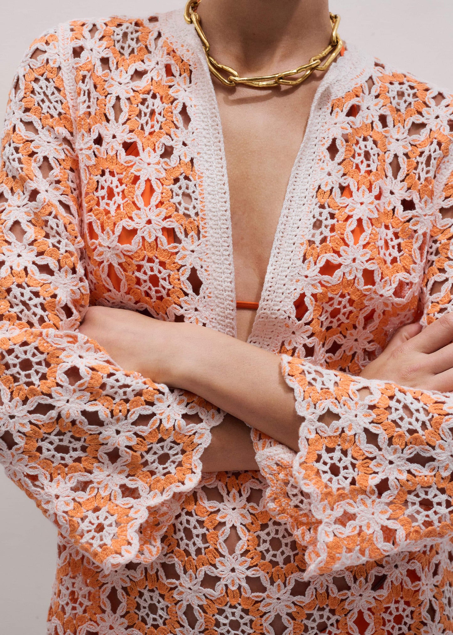 ME and EM Clothing Orange Floral Crochet Mini Beach Dress