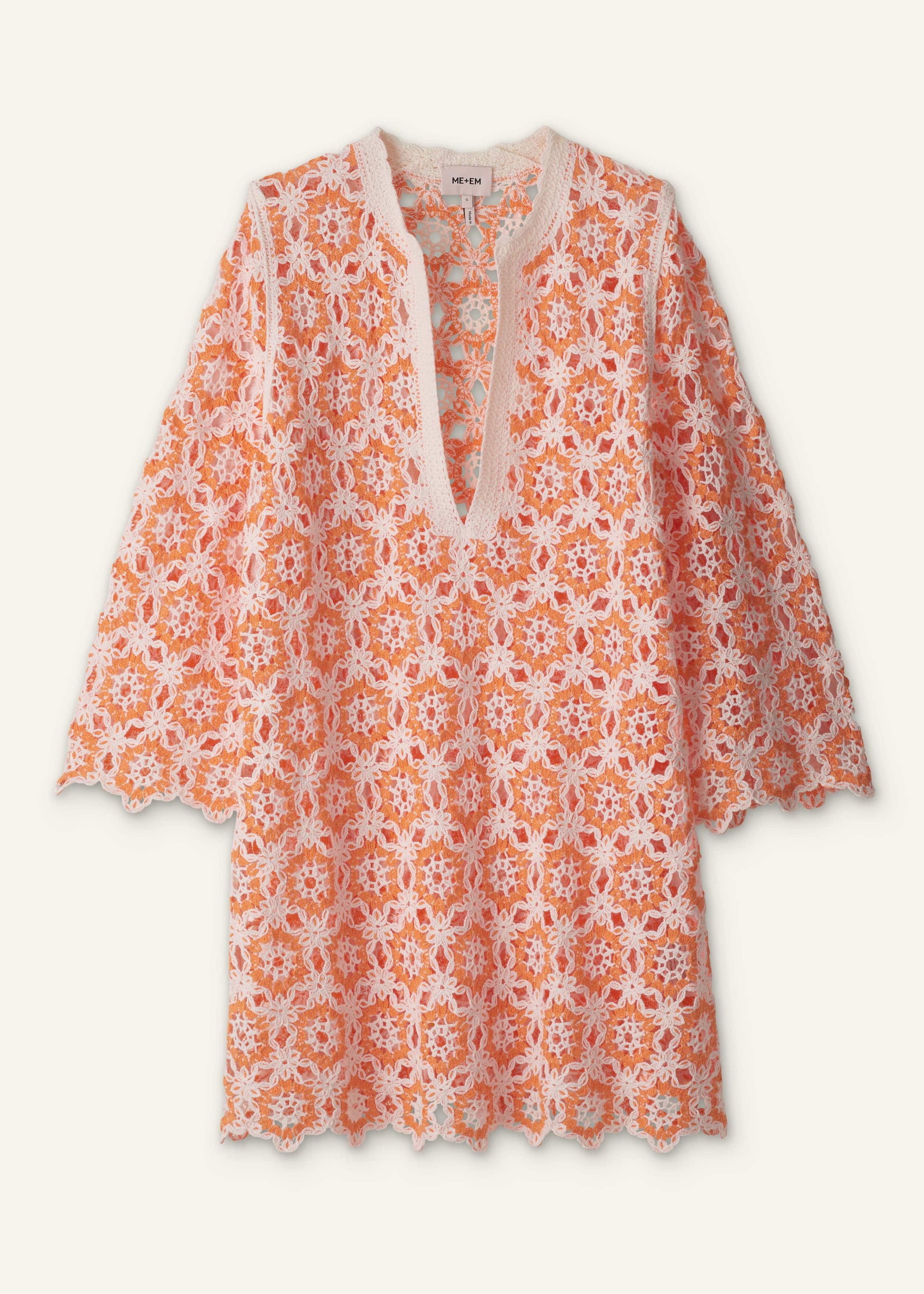 ME and EM Clothing Orange Floral Crochet Mini Beach Dress