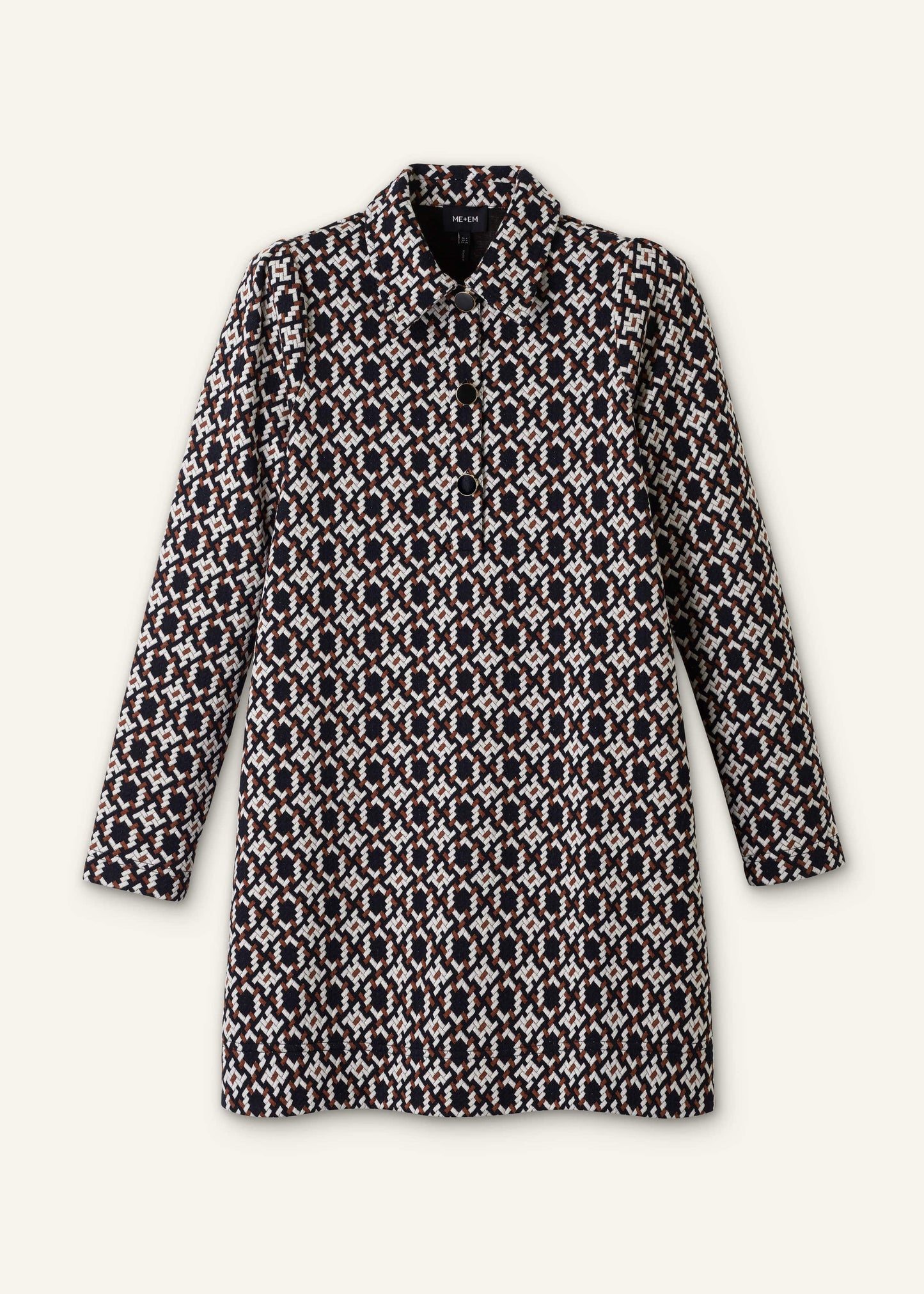 ME and EM Clothing ME+EM's Navy Graphic Jacquard Short A-Line Dress is crafted from soft jersey in a graphic blend of colors. Shop now.