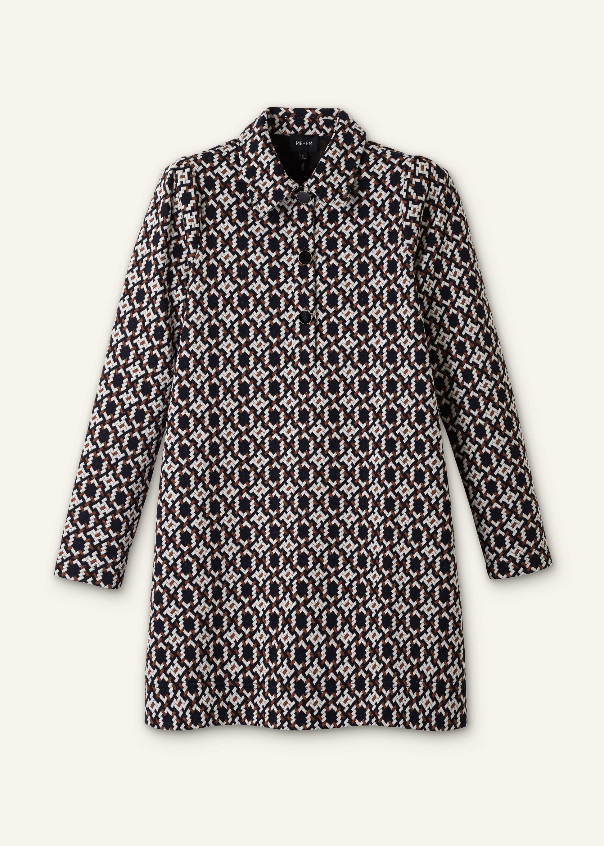 ME and EM Clothing ME+EM's Navy Graphic Jacquard Short A-Line Dress is crafted from soft jersey in a graphic blend of colors. Shop now.