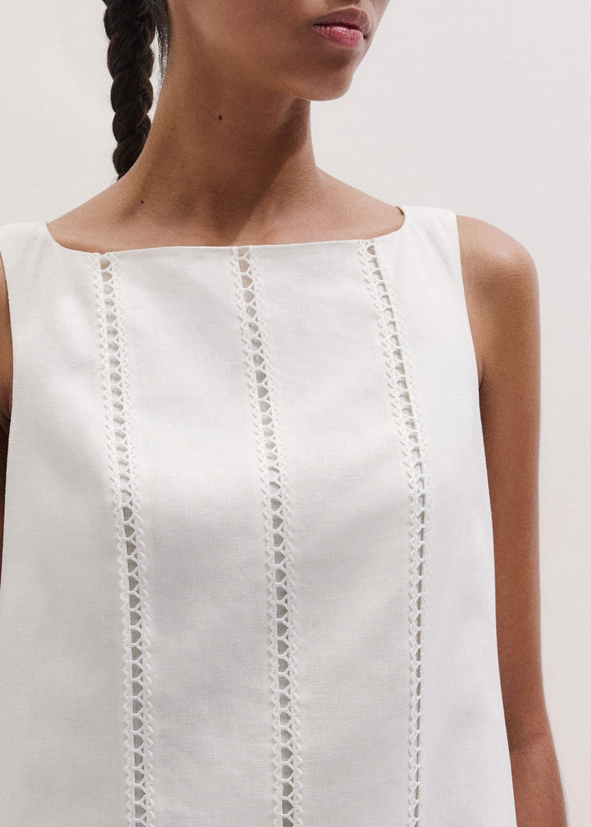 ME and EM Clothing White Crease-Less Linen Embroidered Midi Dress