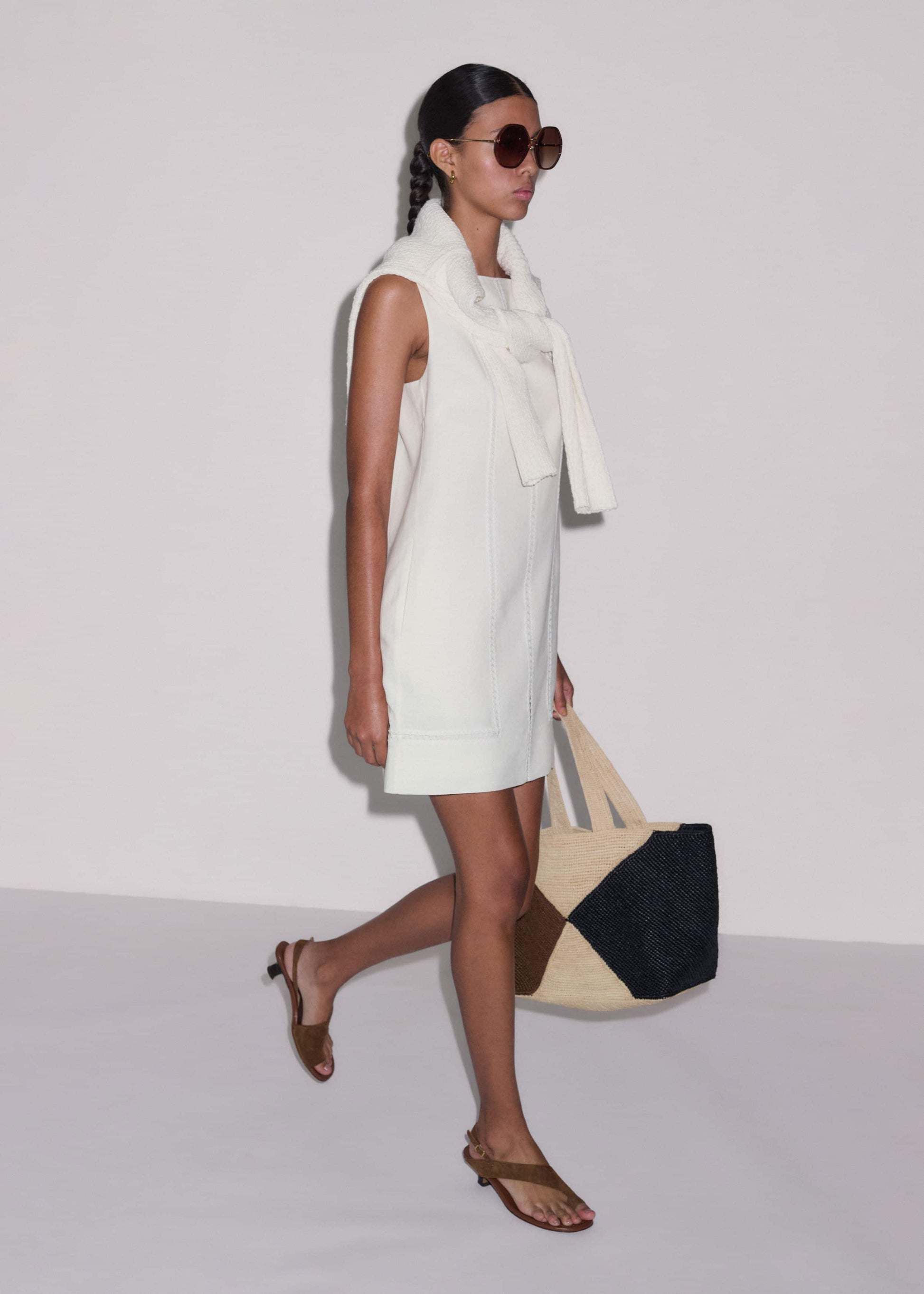 ME and EM Clothing White Crease-Less Linen Embroidered Midi Dress