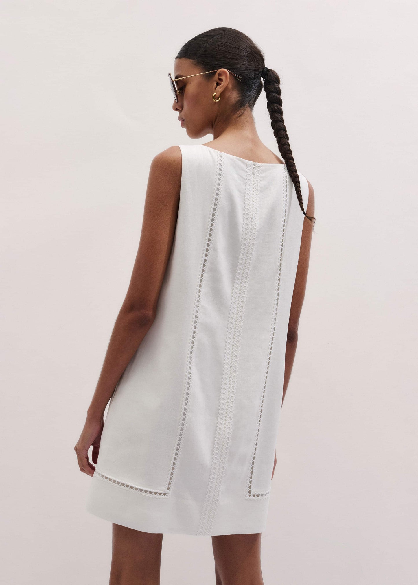 ME and EM Clothing White Crease-Less Linen Embroidered Midi Dress