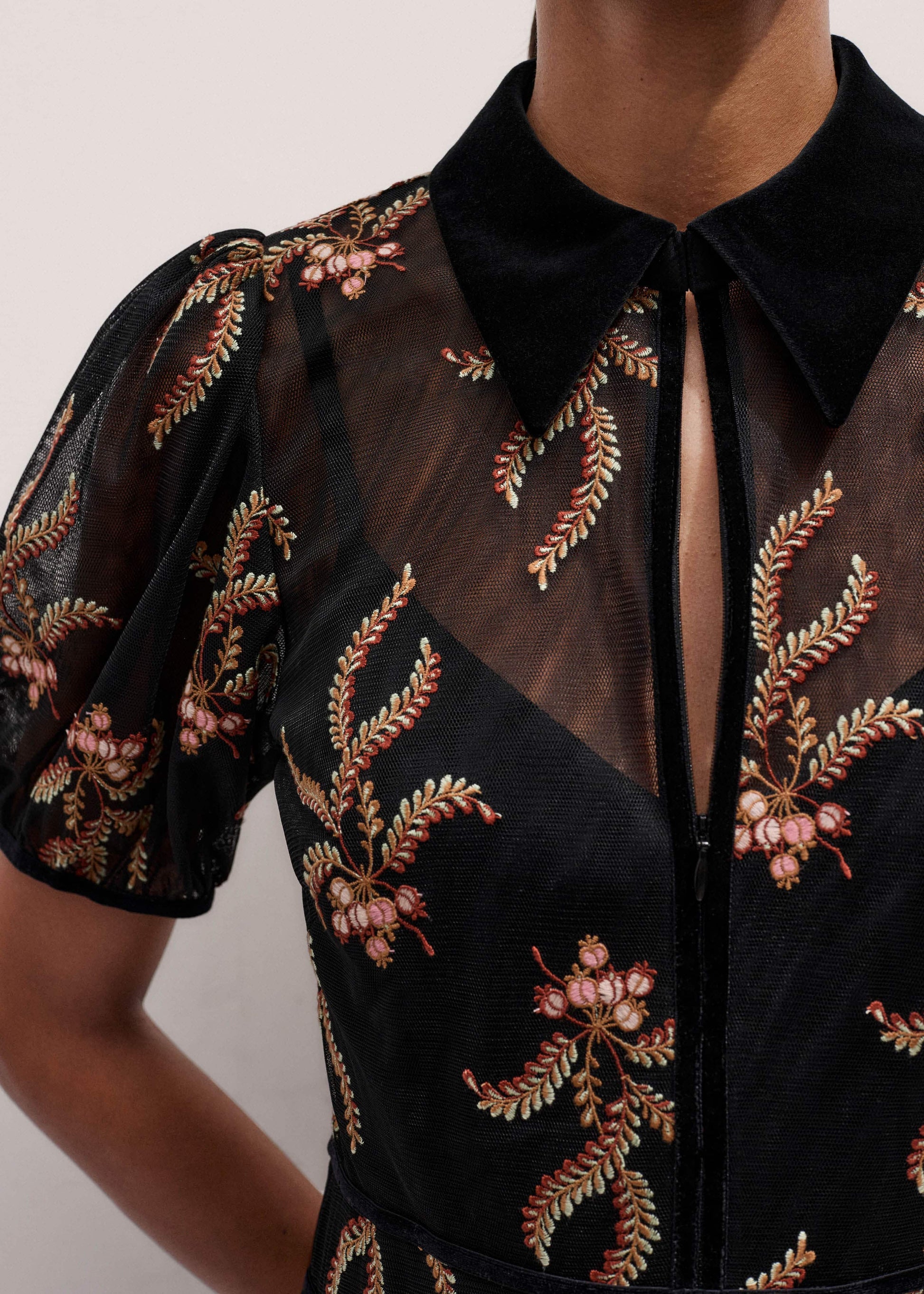 ME and EM Clothing Black Autumn Floral Embroidery Maxi Dress